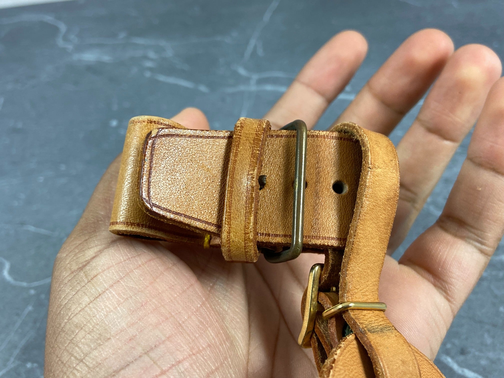 Louis Vuitton Luggage Tag & Handle Belt Beige Vachetta Leather