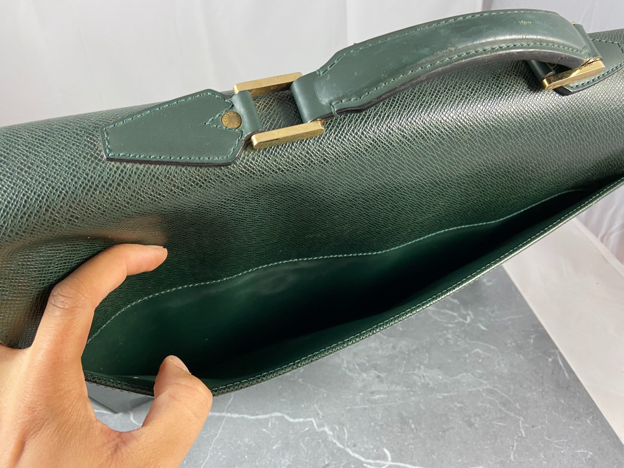 Louis Vuitton Laguito Briefcase Green Taiga Leather