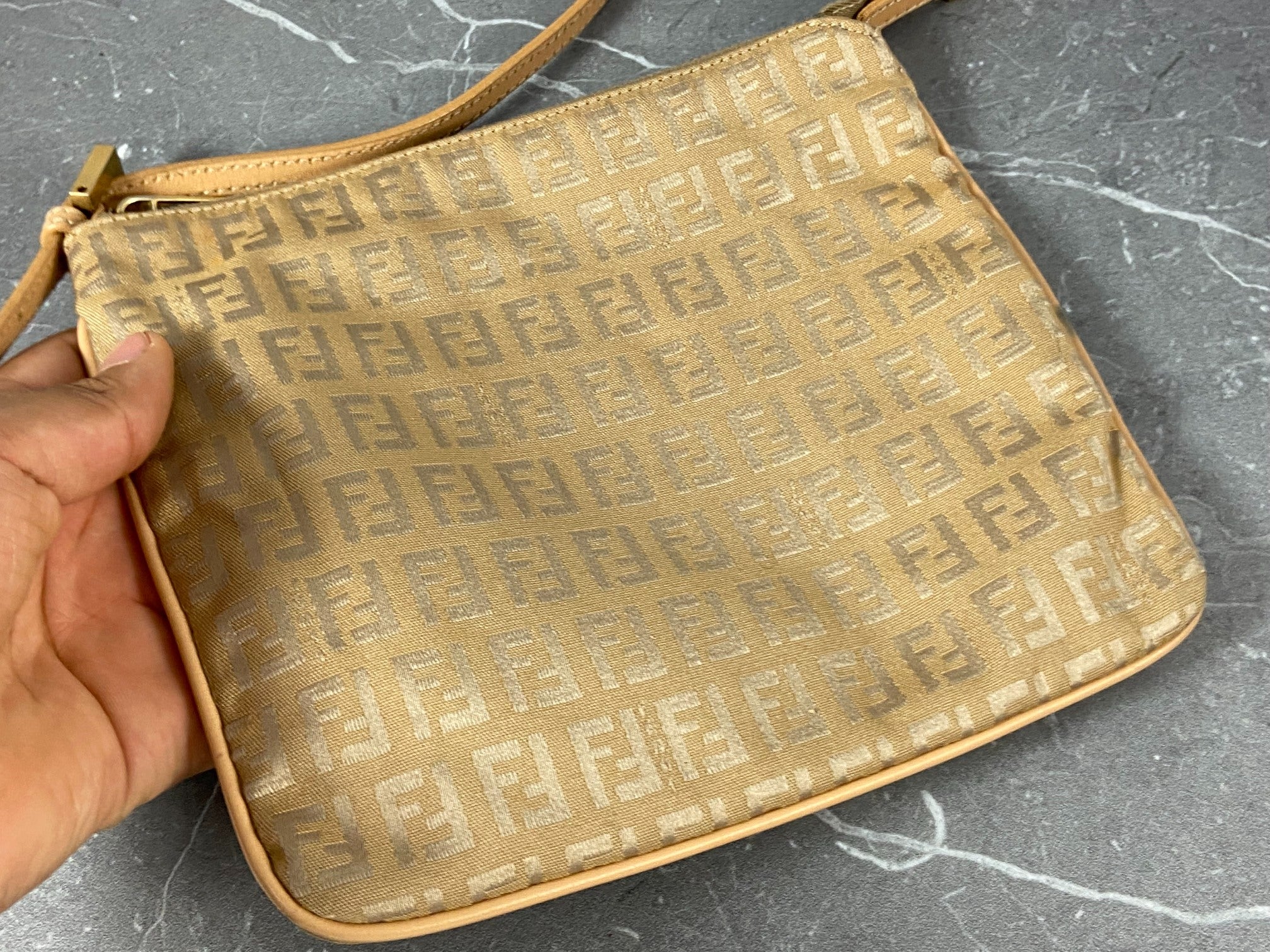 Fendi Shoulder Bag Beige Zucchino Monogram