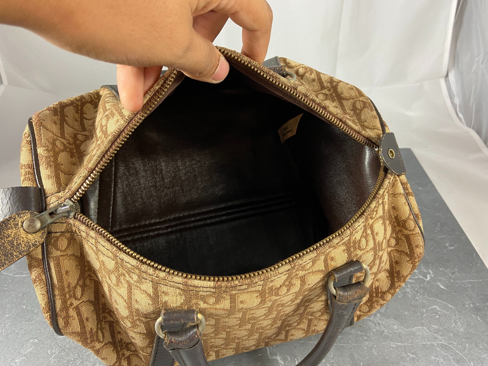 Christian Dior Bowling Bag Brown Trotter Monogram