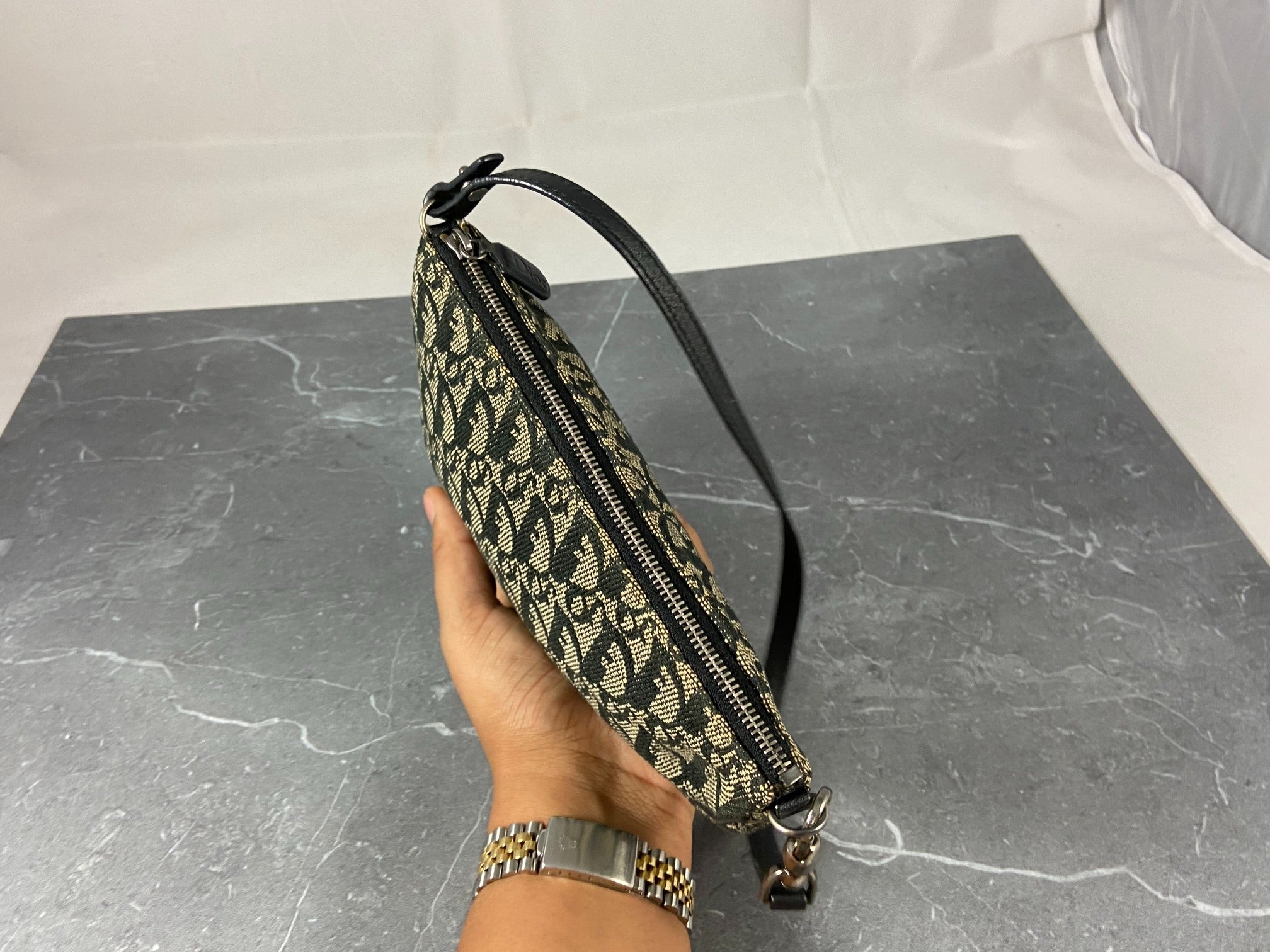 Christian Dior Saddle Pochette / Mini / Hobo Bag Black Trotter Monogram