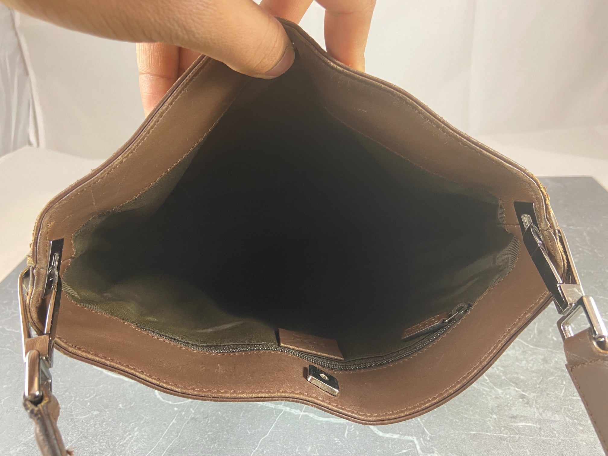 Gucci Hand / Hobo Bag Beige GG Monogram + Brown Leather