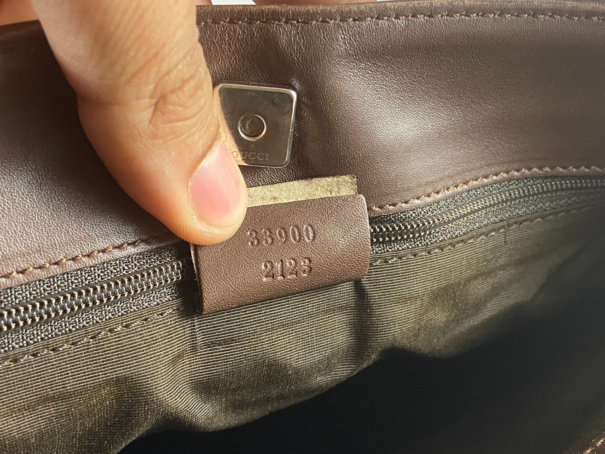 Gucci Hand / Hobo Bag Beige GG Monogram + Brown Leather