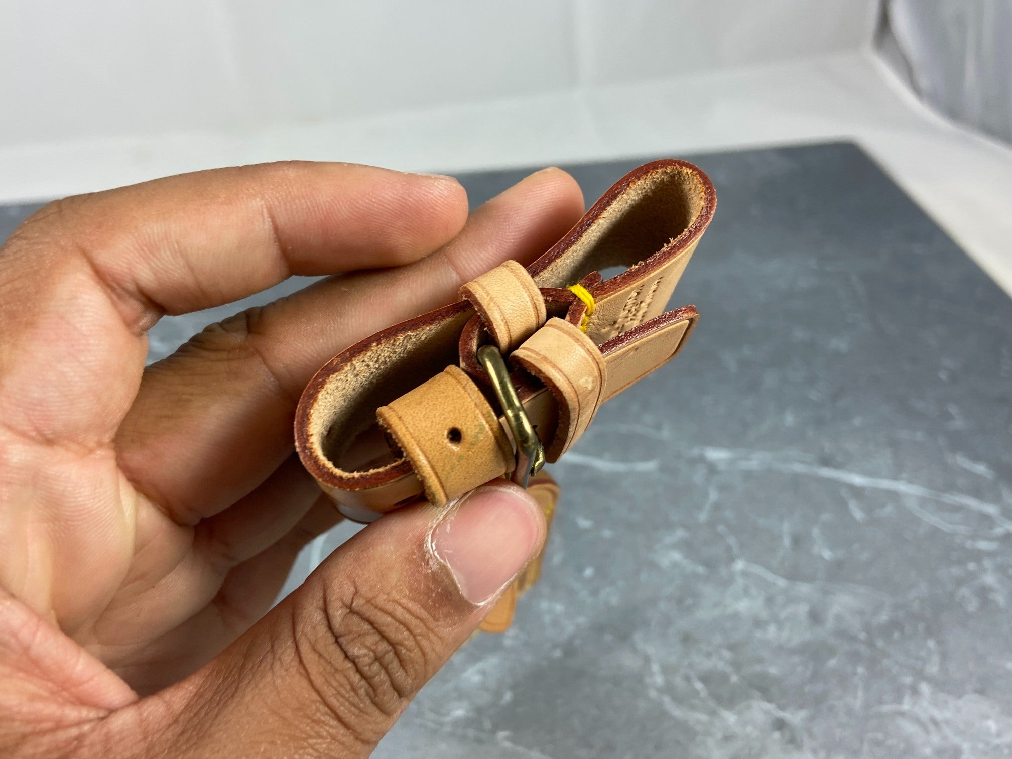 Louis Vuitton Luggage Tag & Handle Belt Beige Vachetta Leather