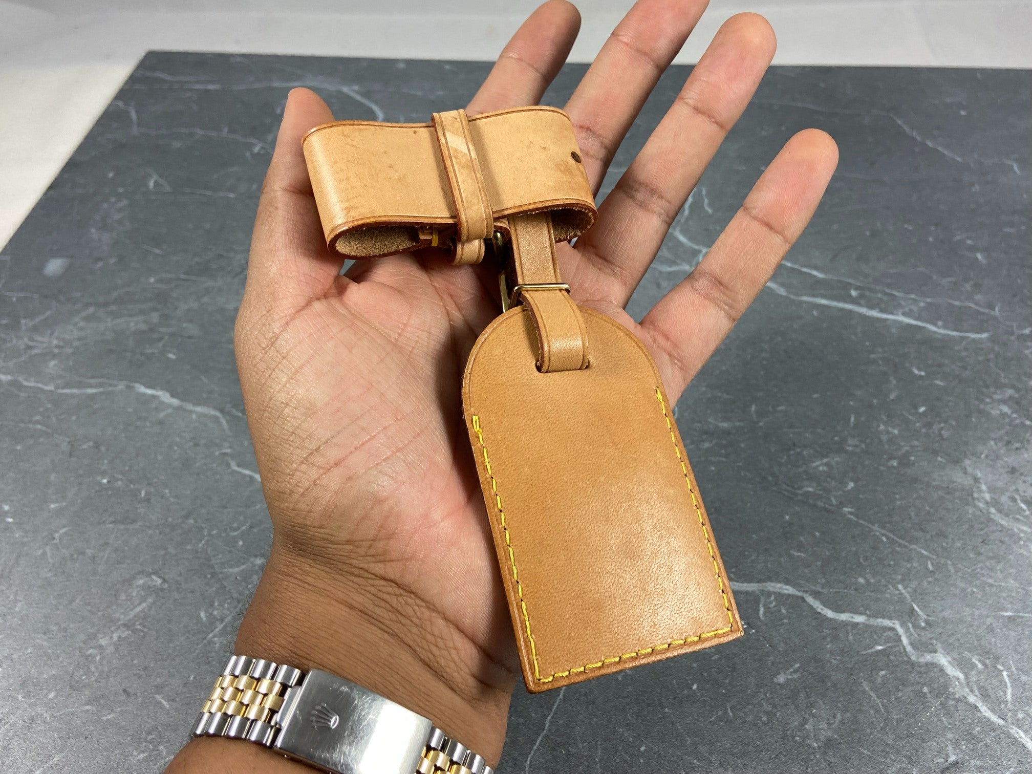 Louis Vuitton Luggage Tag & Handle Belt Beige Vachetta Leather