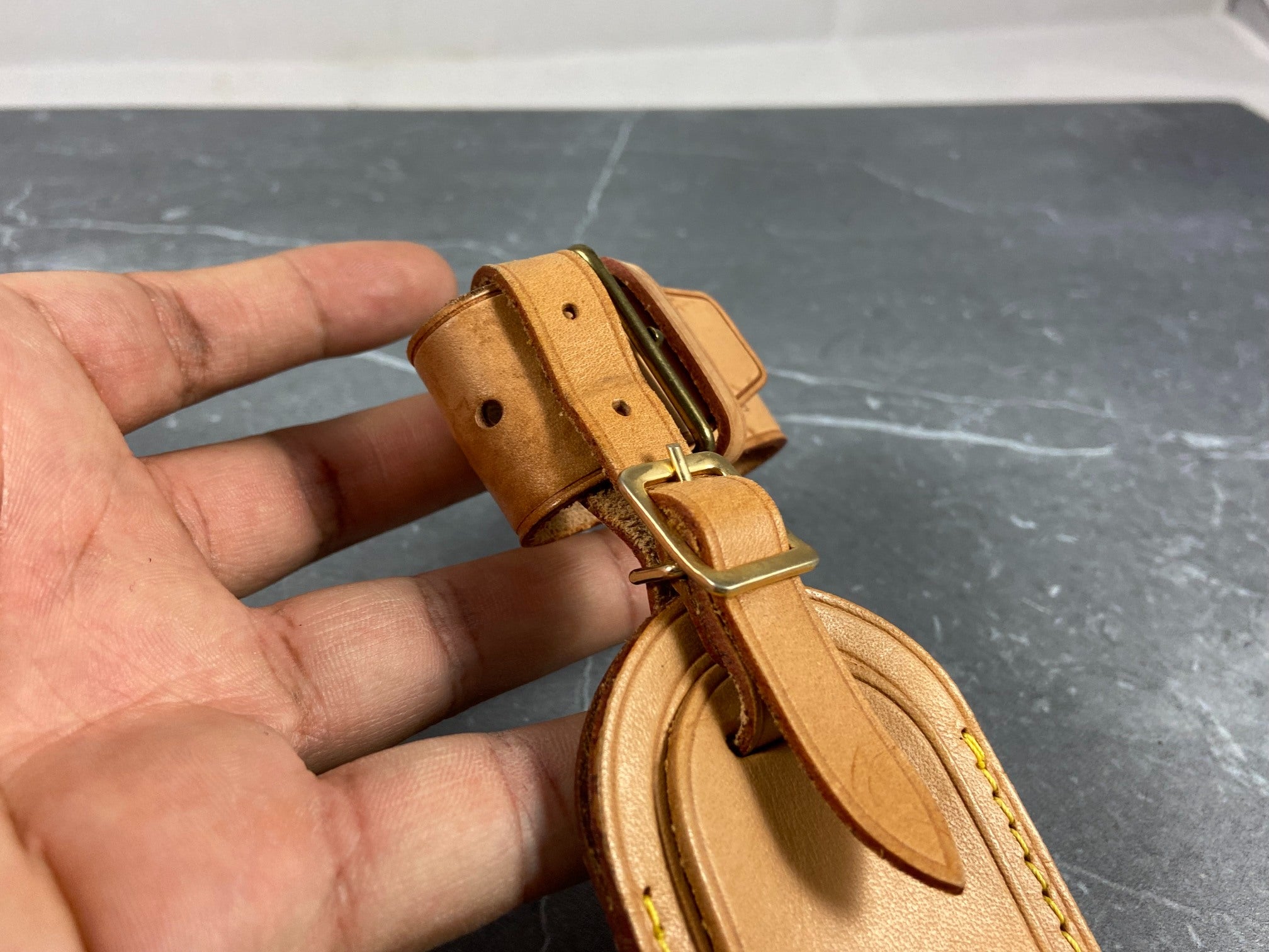 Louis Vuitton Luggage Tag & Handle Belt Beige Vachetta Leather