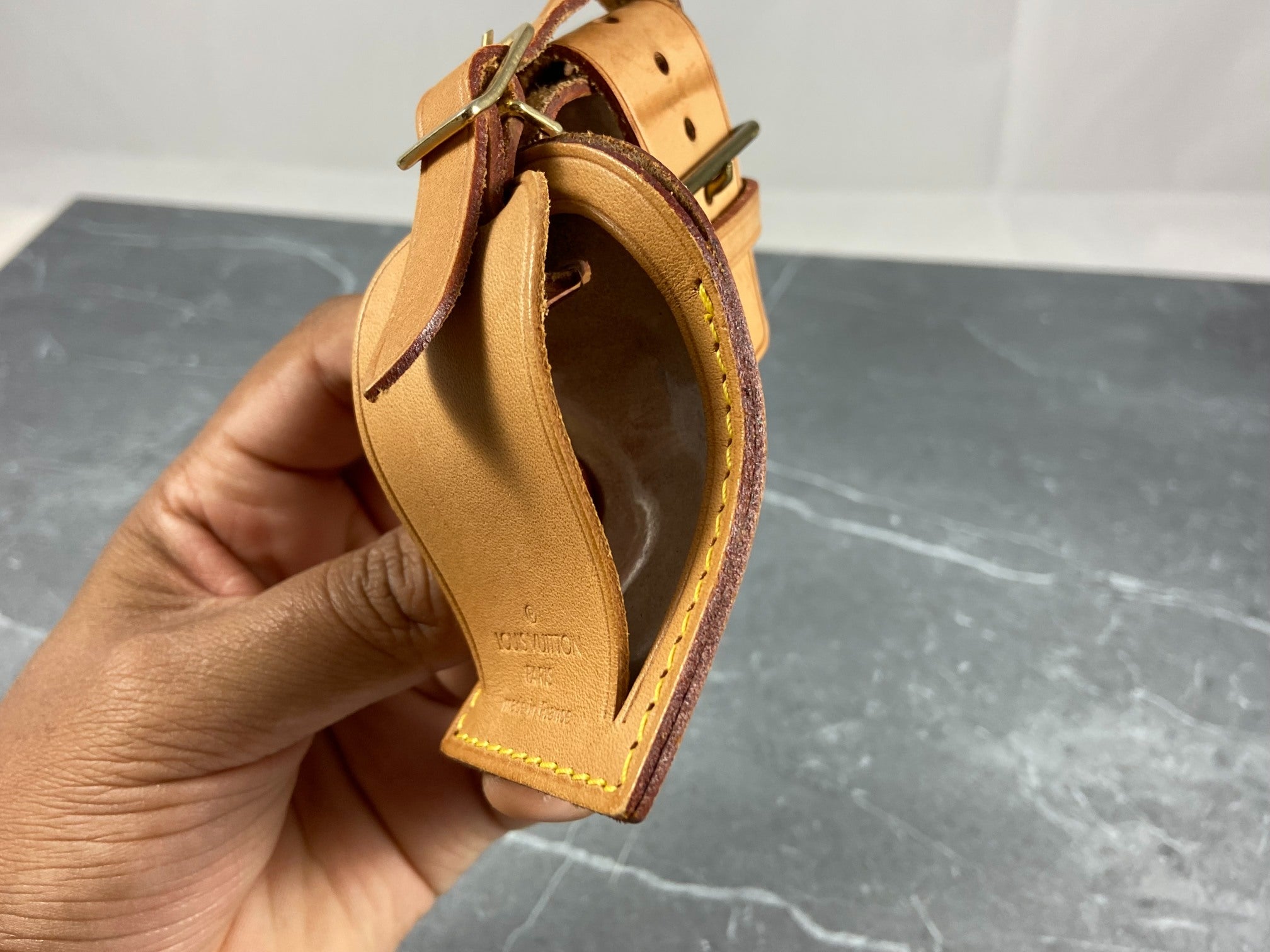 Louis Vuitton Luggage Tag & Handle Belt Beige Vachetta Leather