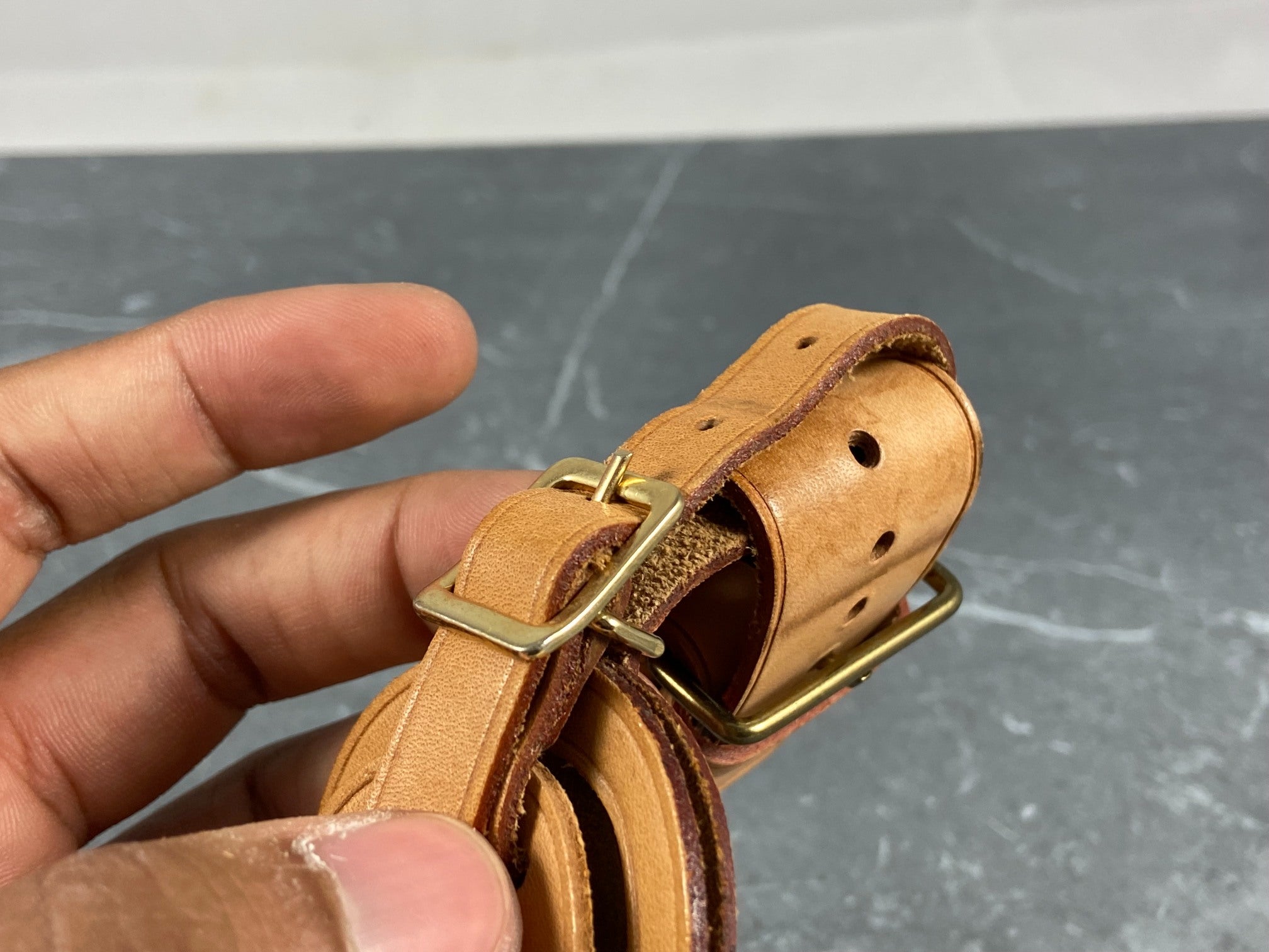 Louis Vuitton Luggage Tag & Handle Belt Beige Vachetta Leather