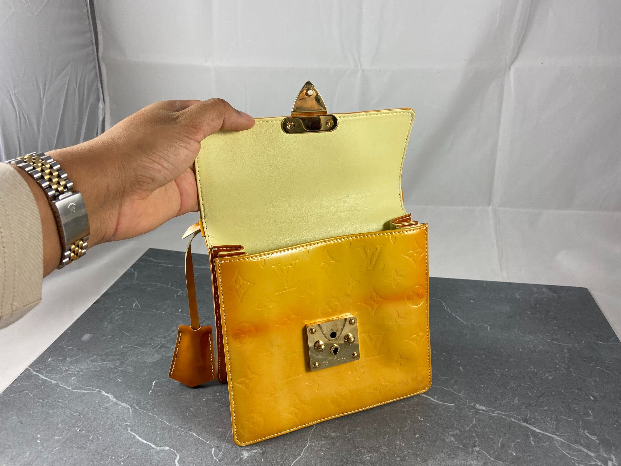 Louis Vuitton Spring Street Handbag Yellow Vernis Leather