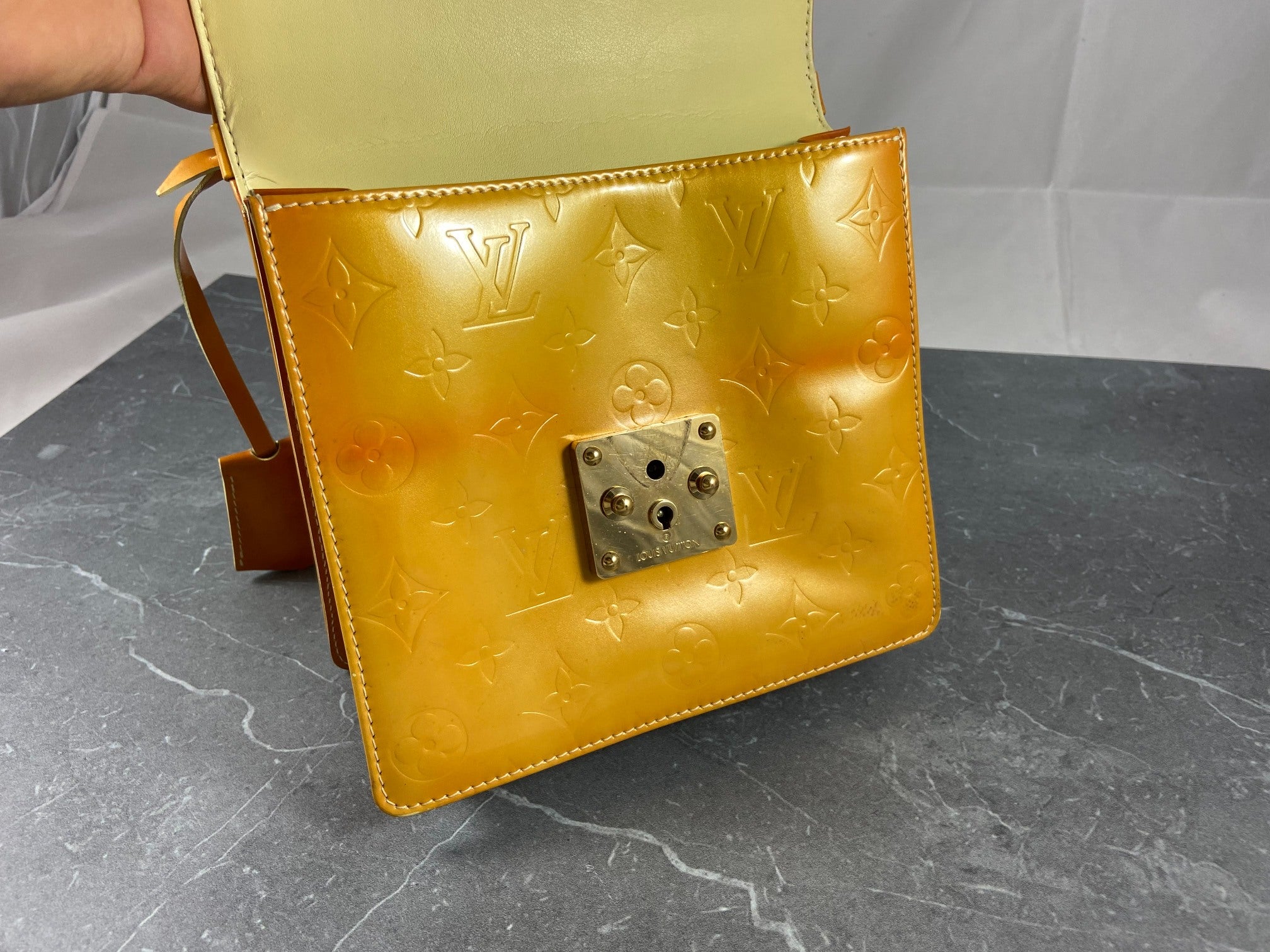 Louis Vuitton Spring Street Handbag Yellow Vernis Leather