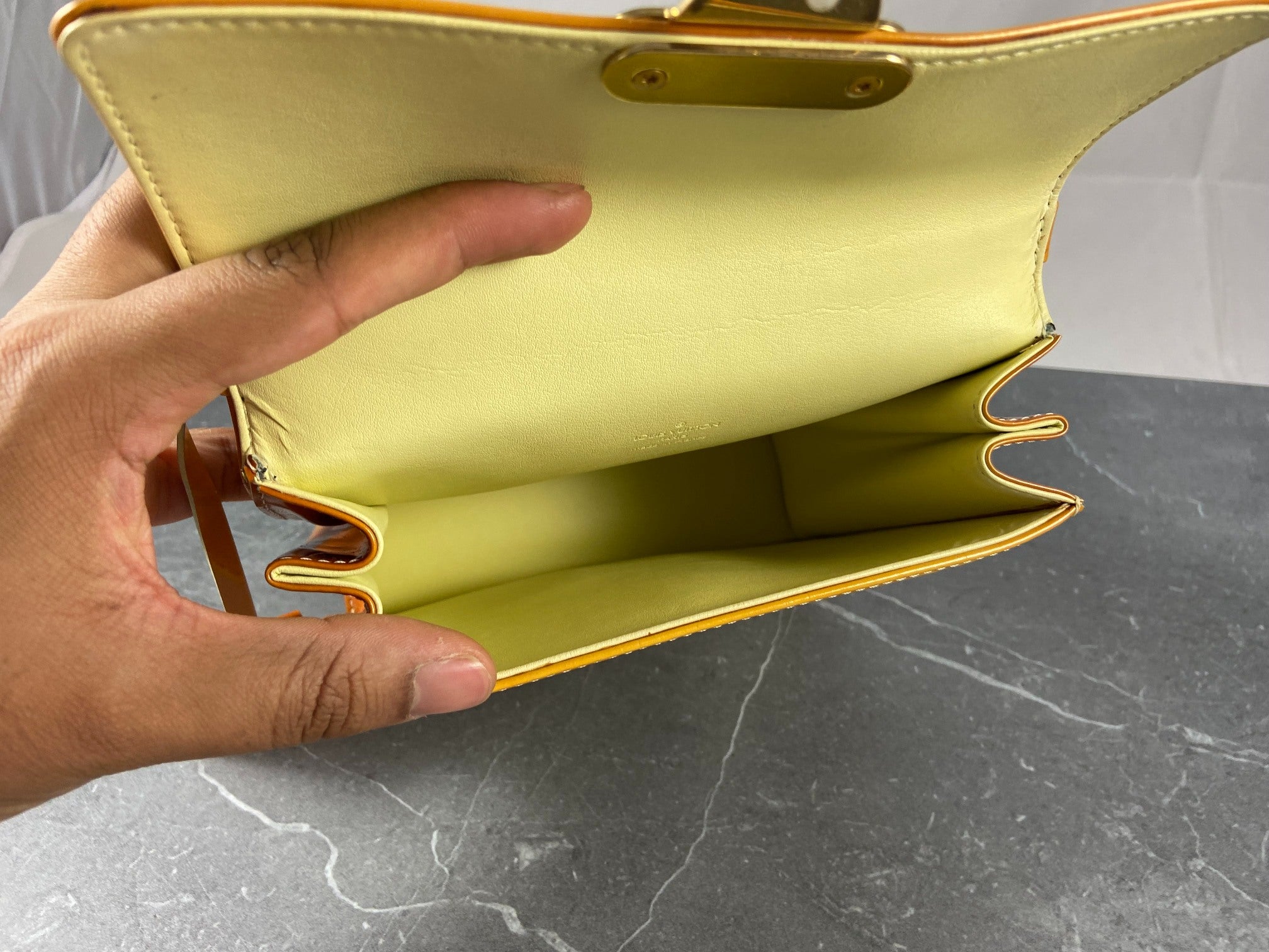 Louis Vuitton Spring Street Handbag Yellow Vernis Leather