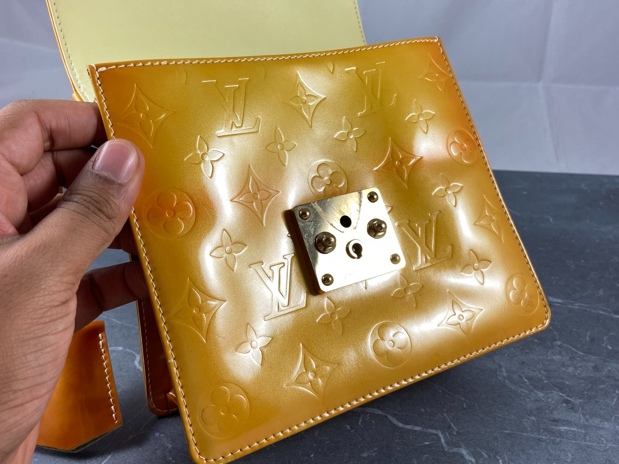 Louis Vuitton Spring Street Handbag Yellow Vernis Leather