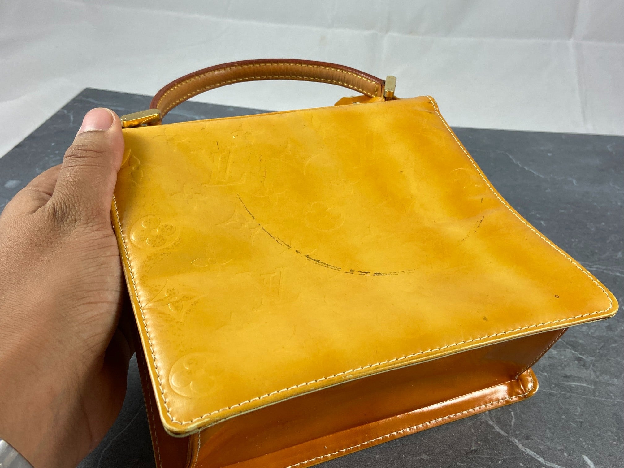 Louis Vuitton Spring Street Handbag Yellow Vernis Leather