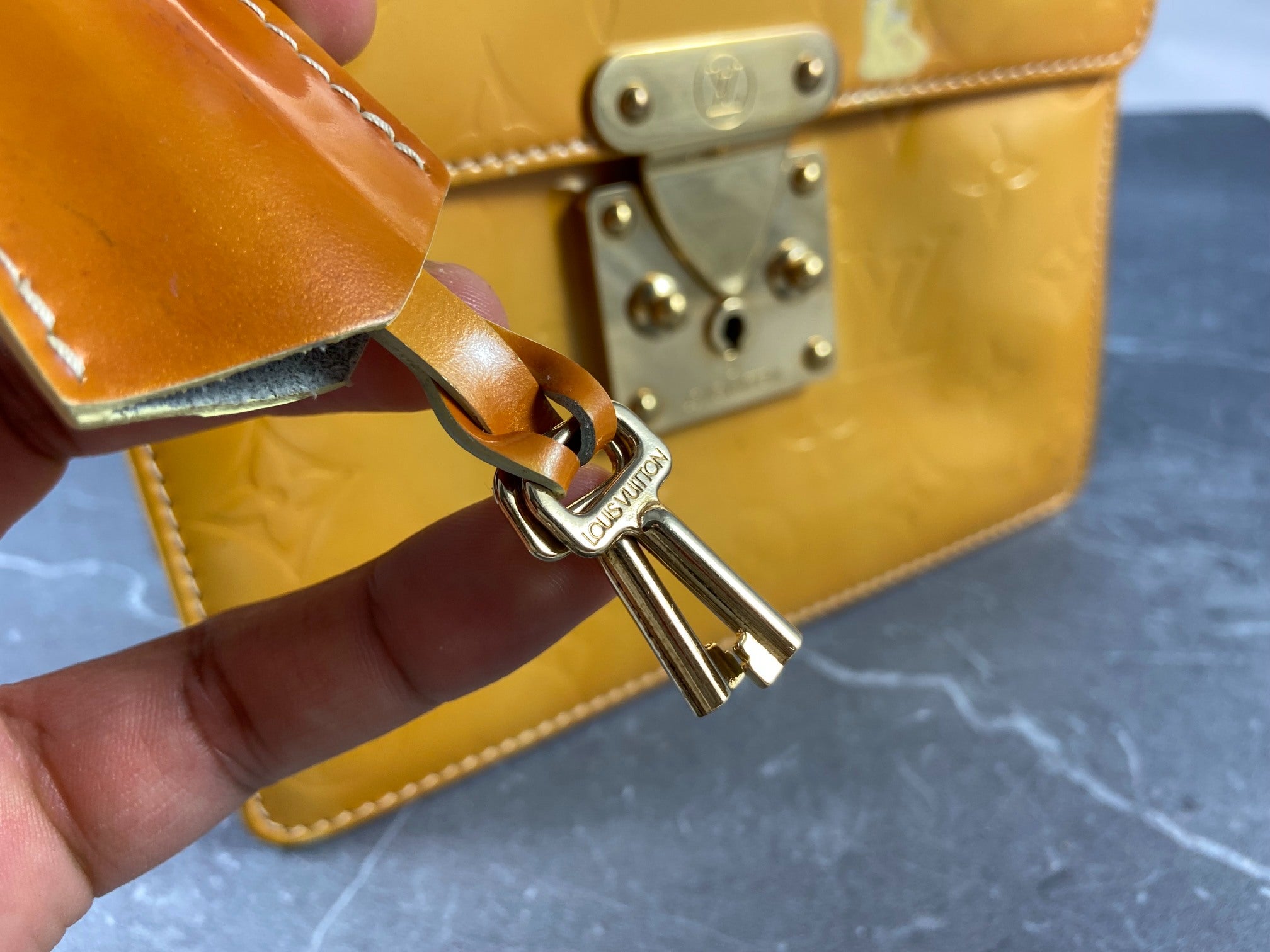 Louis Vuitton Spring Street Handbag Yellow Vernis Leather