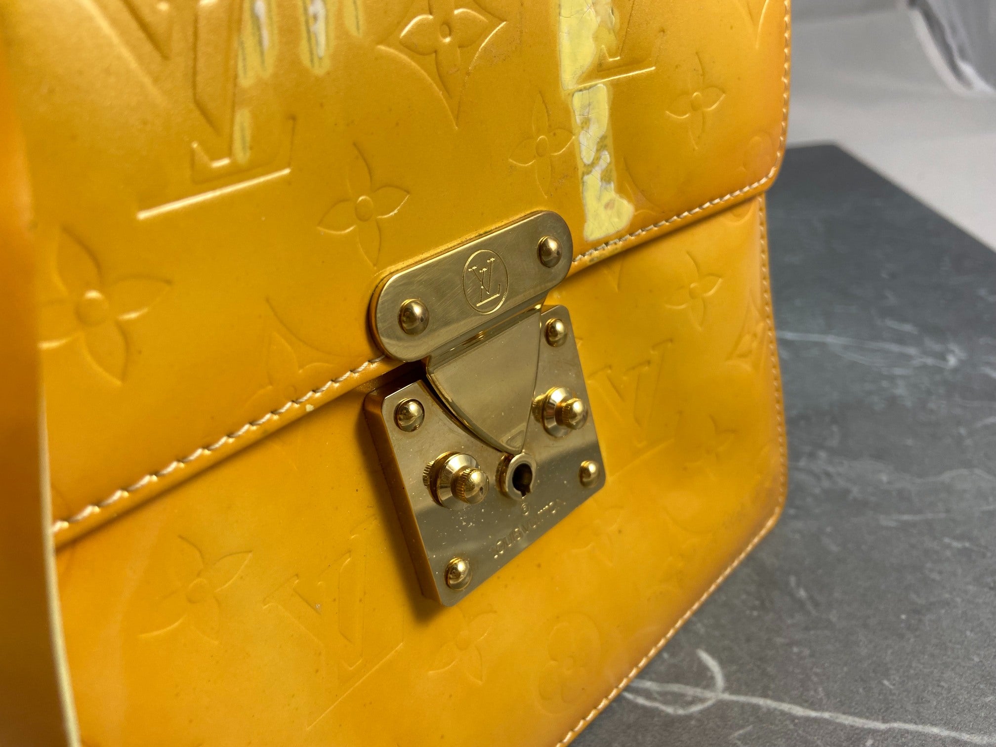 Louis Vuitton Spring Street Handbag Yellow Vernis Leather