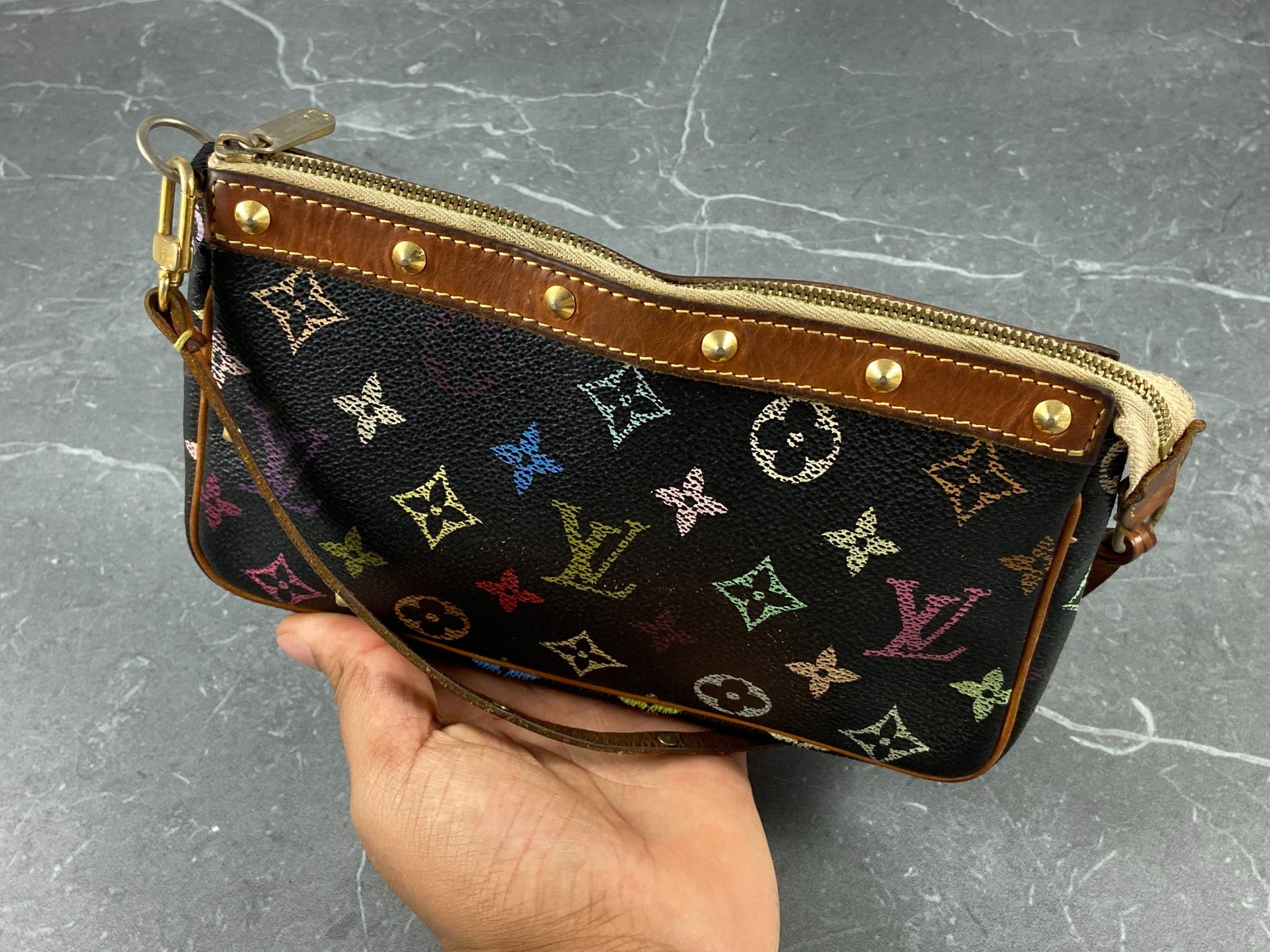 Louis Vuitton Takashi Murakami Multicolor Pochette Accessoires Black