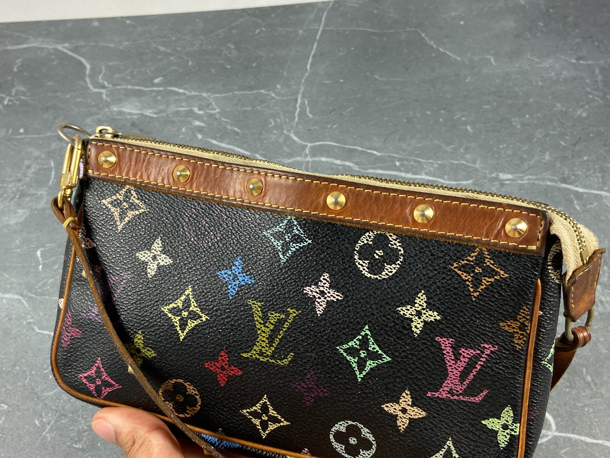 Louis Vuitton Takashi Murakami Multicolor Pochette Accessoires Black