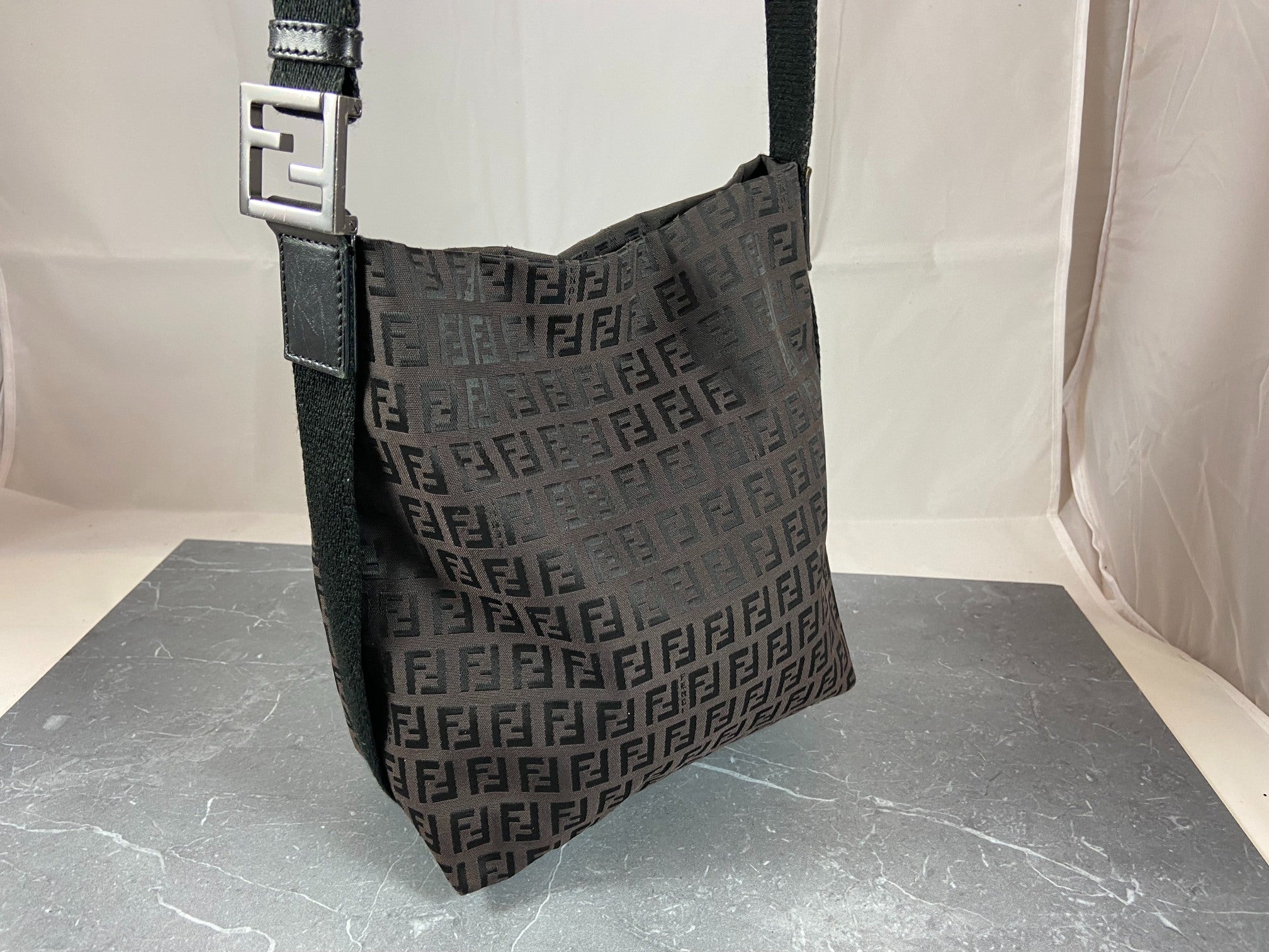 Fendi Shoulder / Side Bag Black Zucchino Monogram