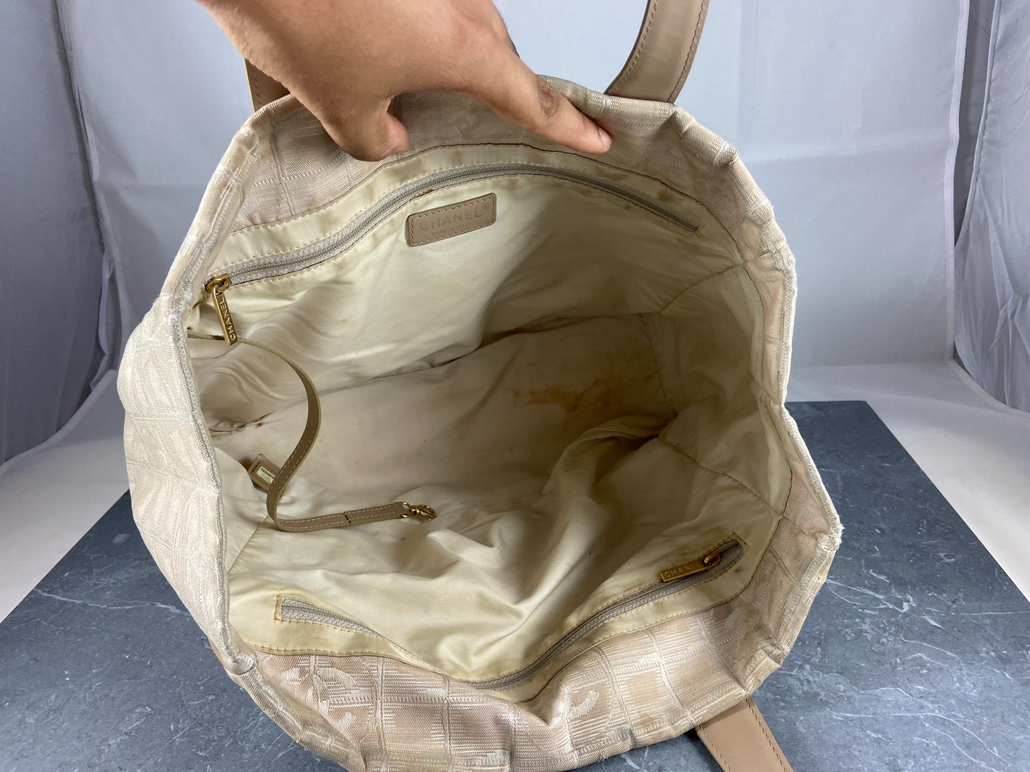 Chanel Travel Line Hand / Shoulder Bag Beige