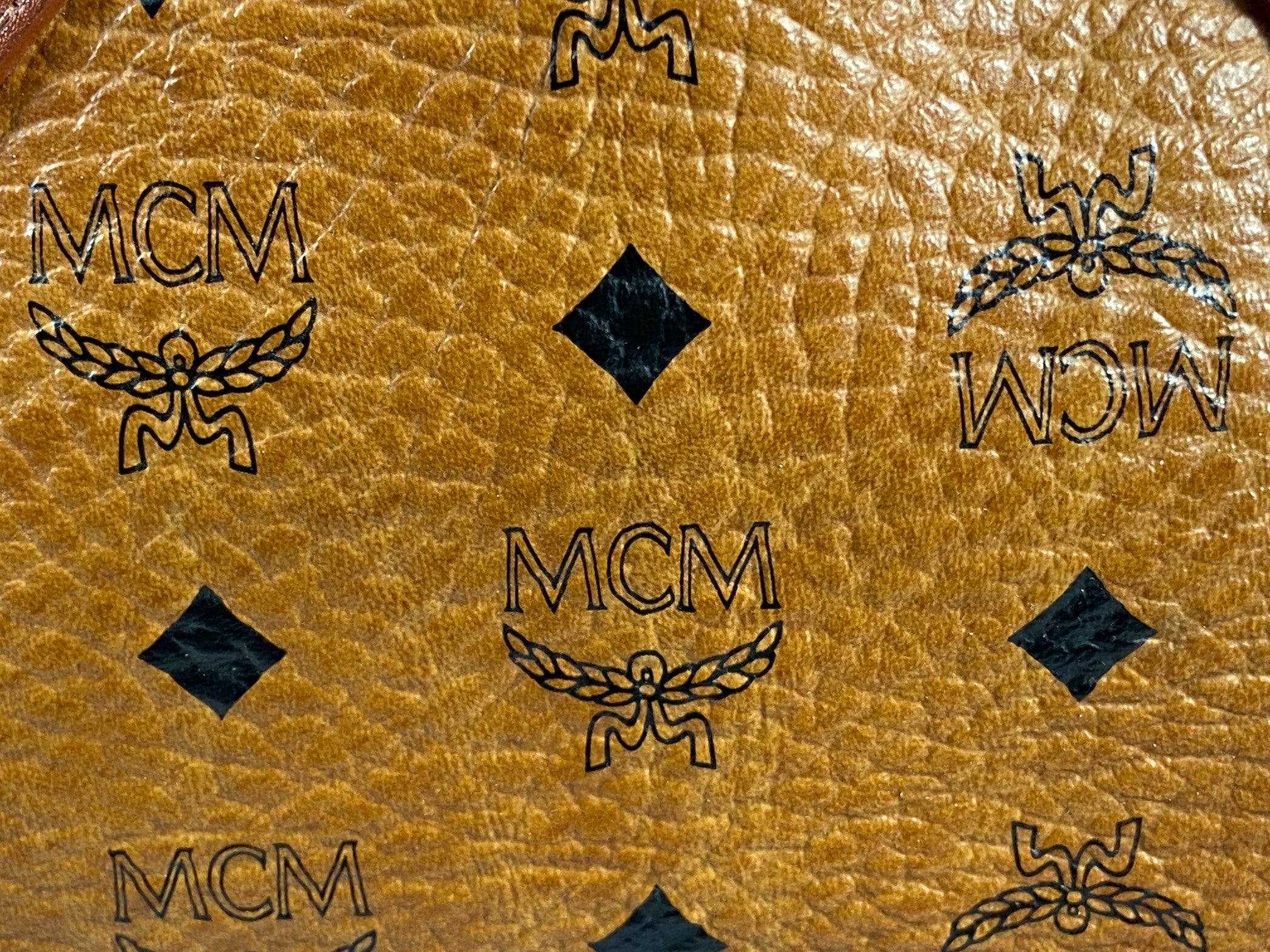 MCM Small Hand / Boston Bag Beige Visetos Cognac Monogram