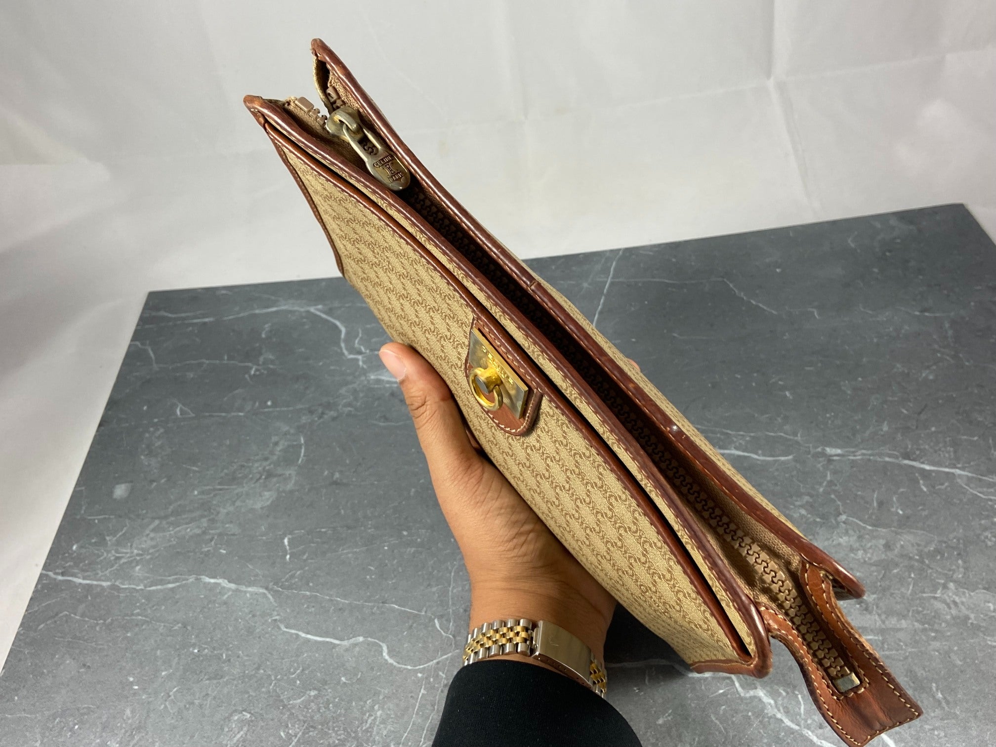 Celine Macadam Clutch Beige