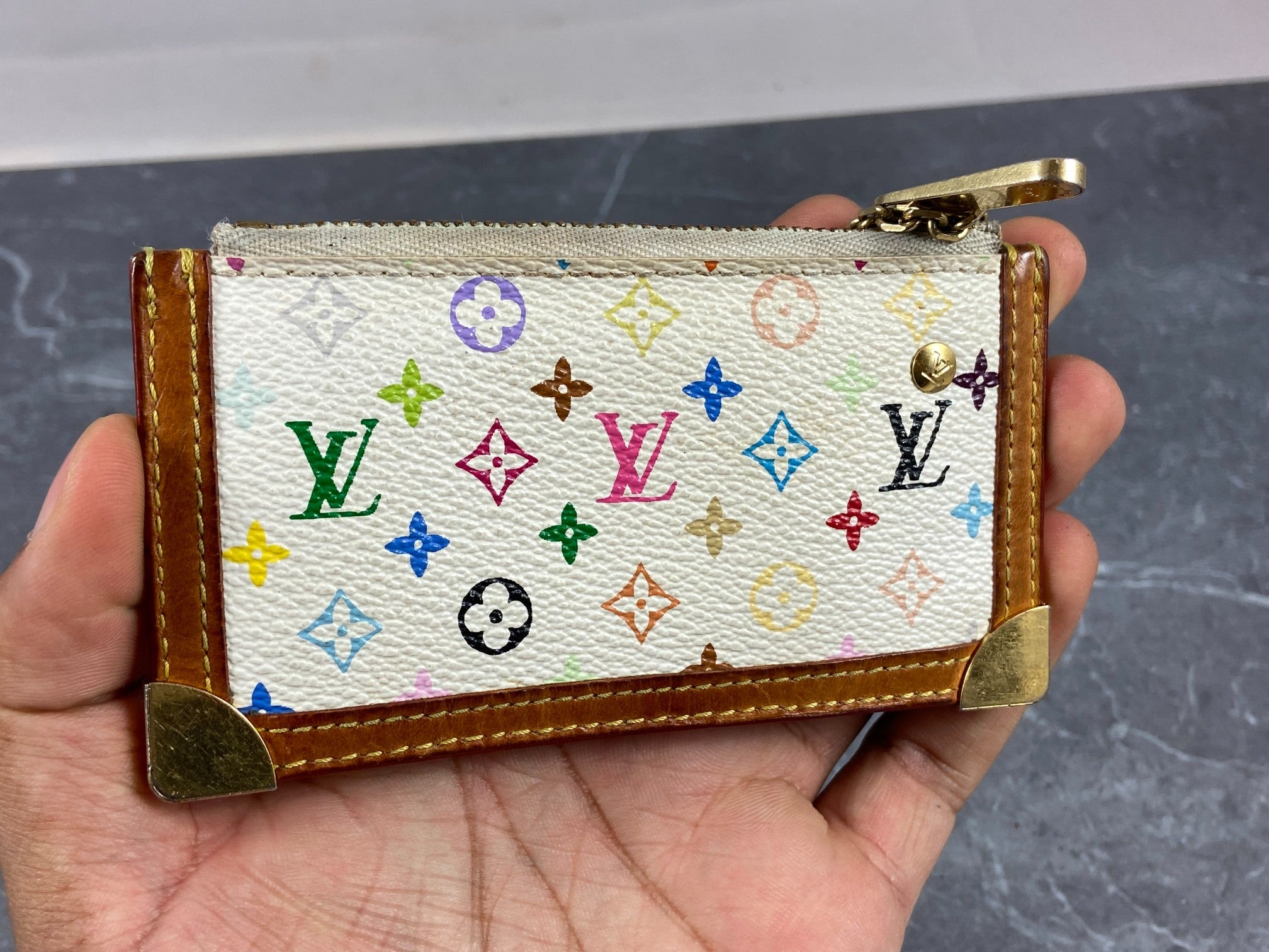 Louis Vuitton Pochette Cles Key Pouch Murakami Multicolor White