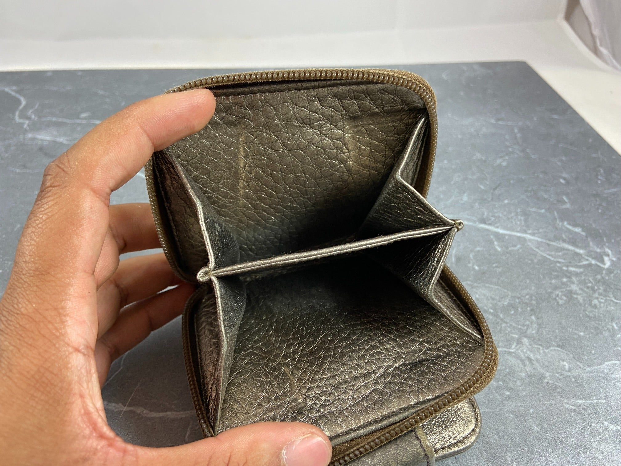 Prada Compact Zip Wallet Silver Leather