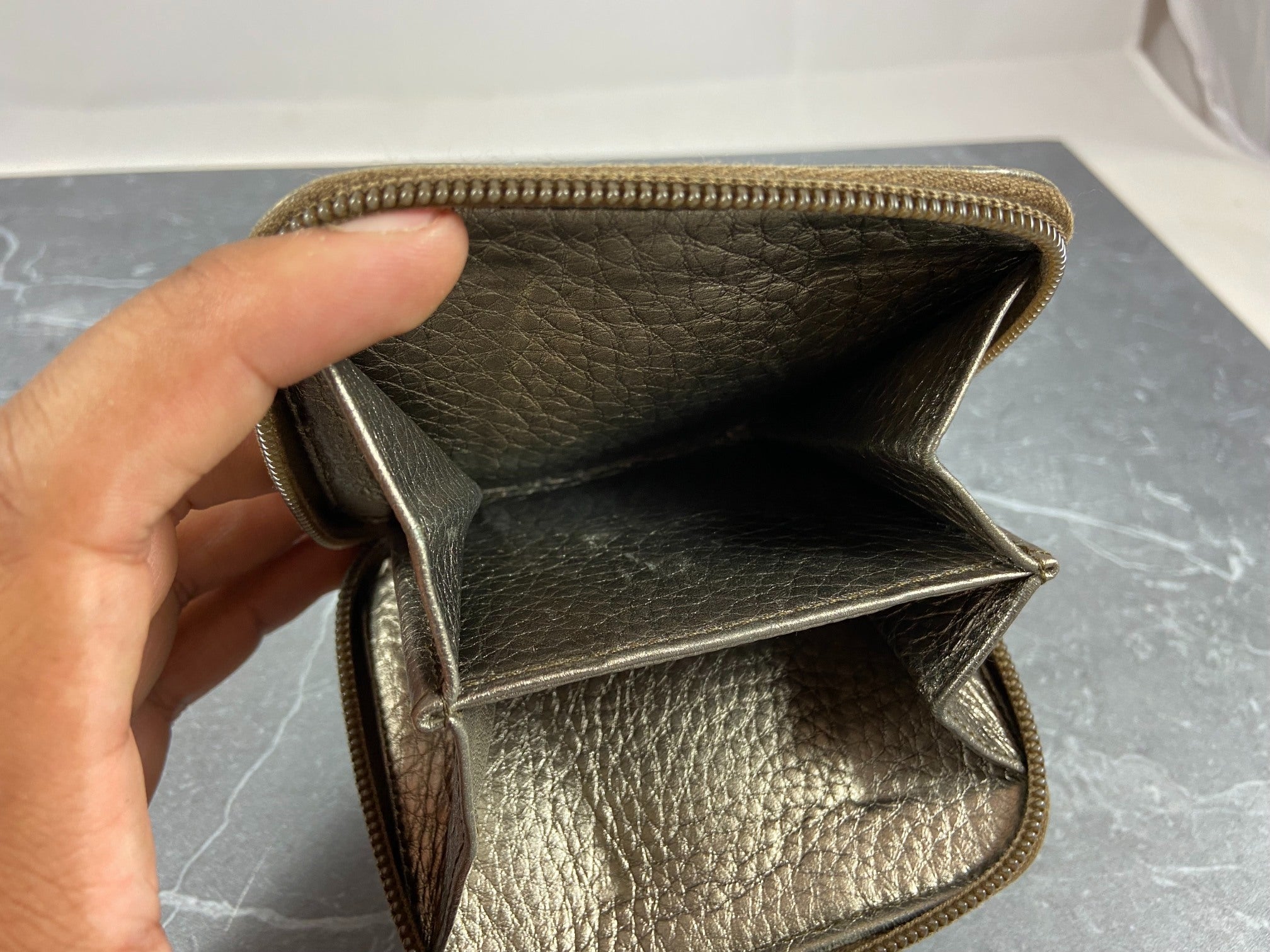 Prada Compact Zip Wallet Silver Leather