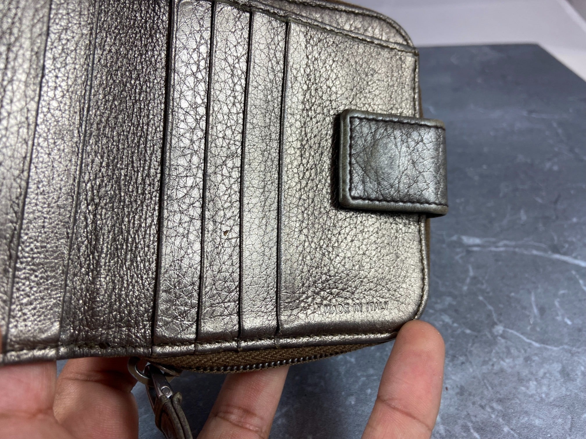 Prada Compact Zip Wallet Silver Leather