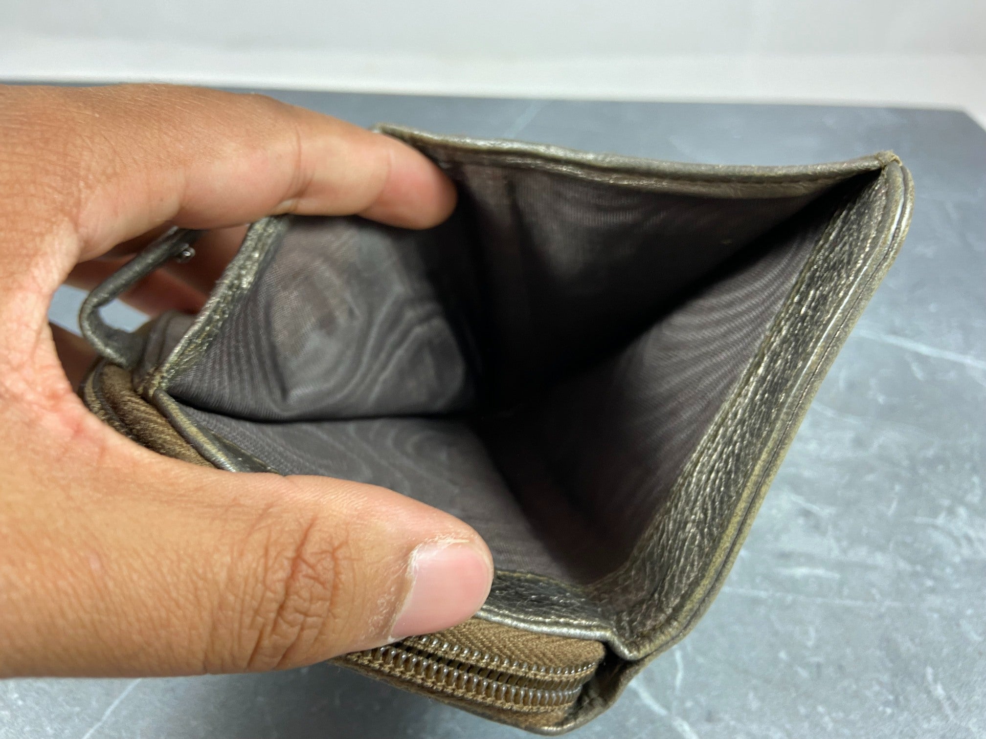 Prada Compact Zip Wallet Silver Leather