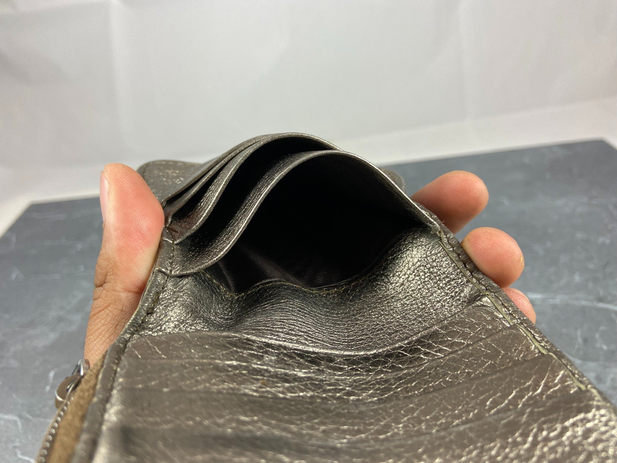 Prada Compact Zip Wallet Silver Leather