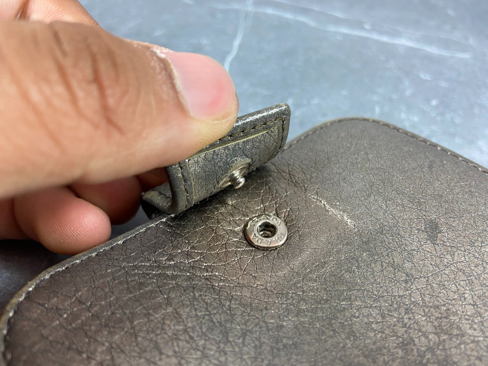 Prada Compact Zip Wallet Silver Leather