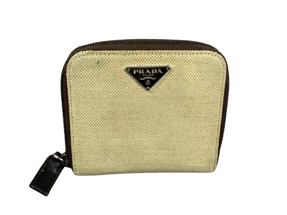 Prada Compact Zip Wallet Beige Canvas