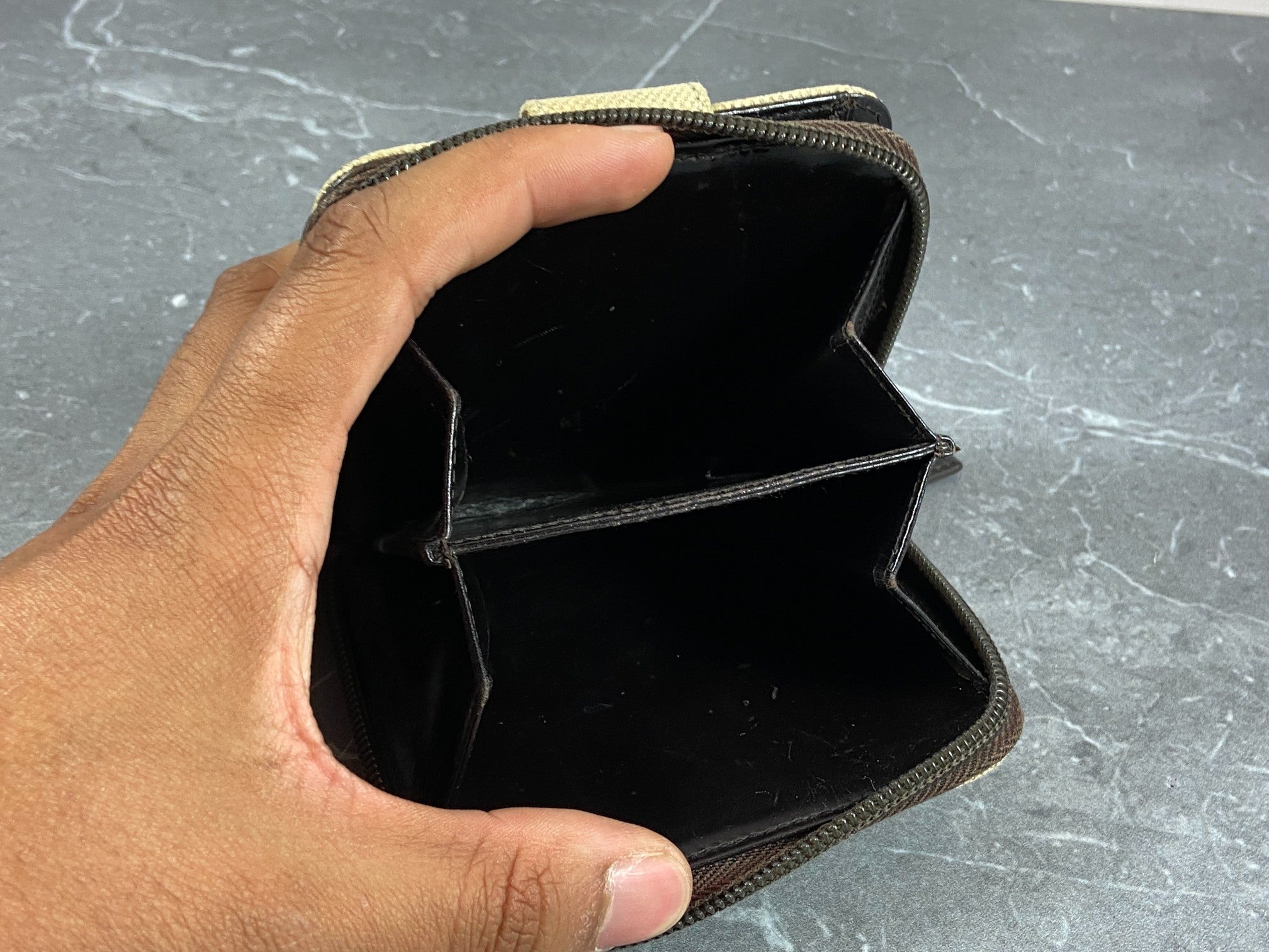 Prada Compact Zip Wallet Beige Canvas