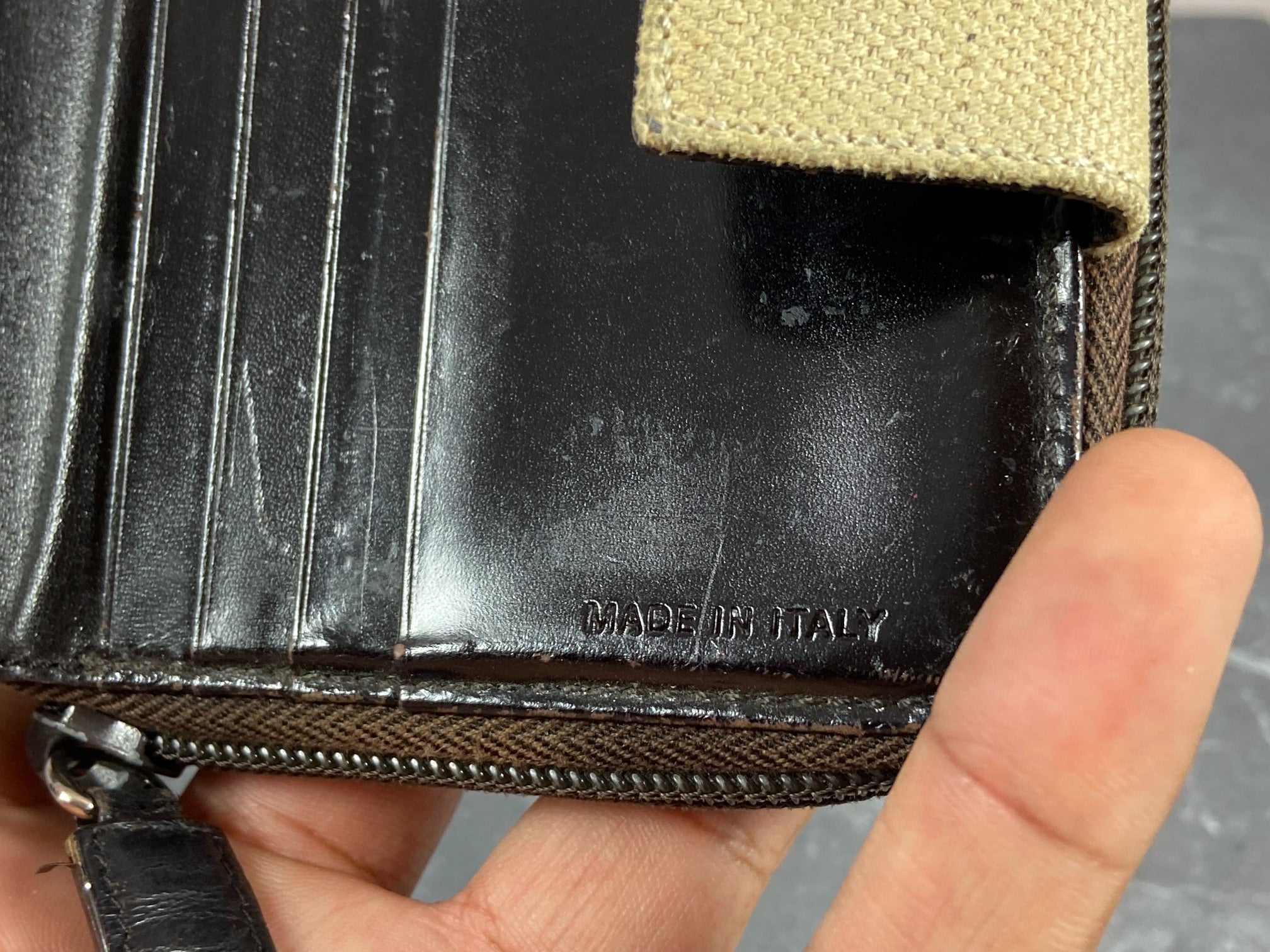 Prada Compact Zip Wallet Beige Canvas