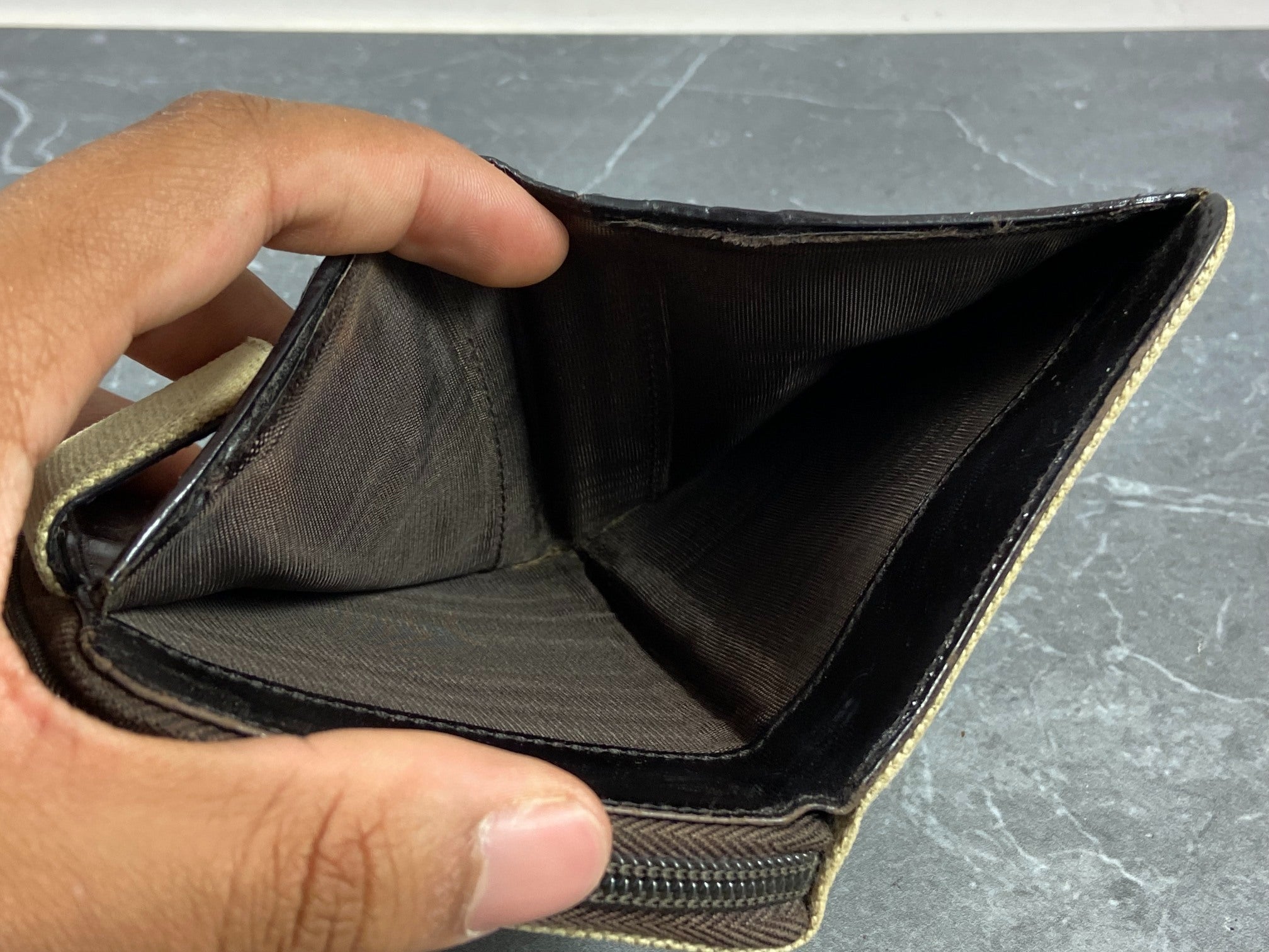 Prada Compact Zip Wallet Beige Canvas