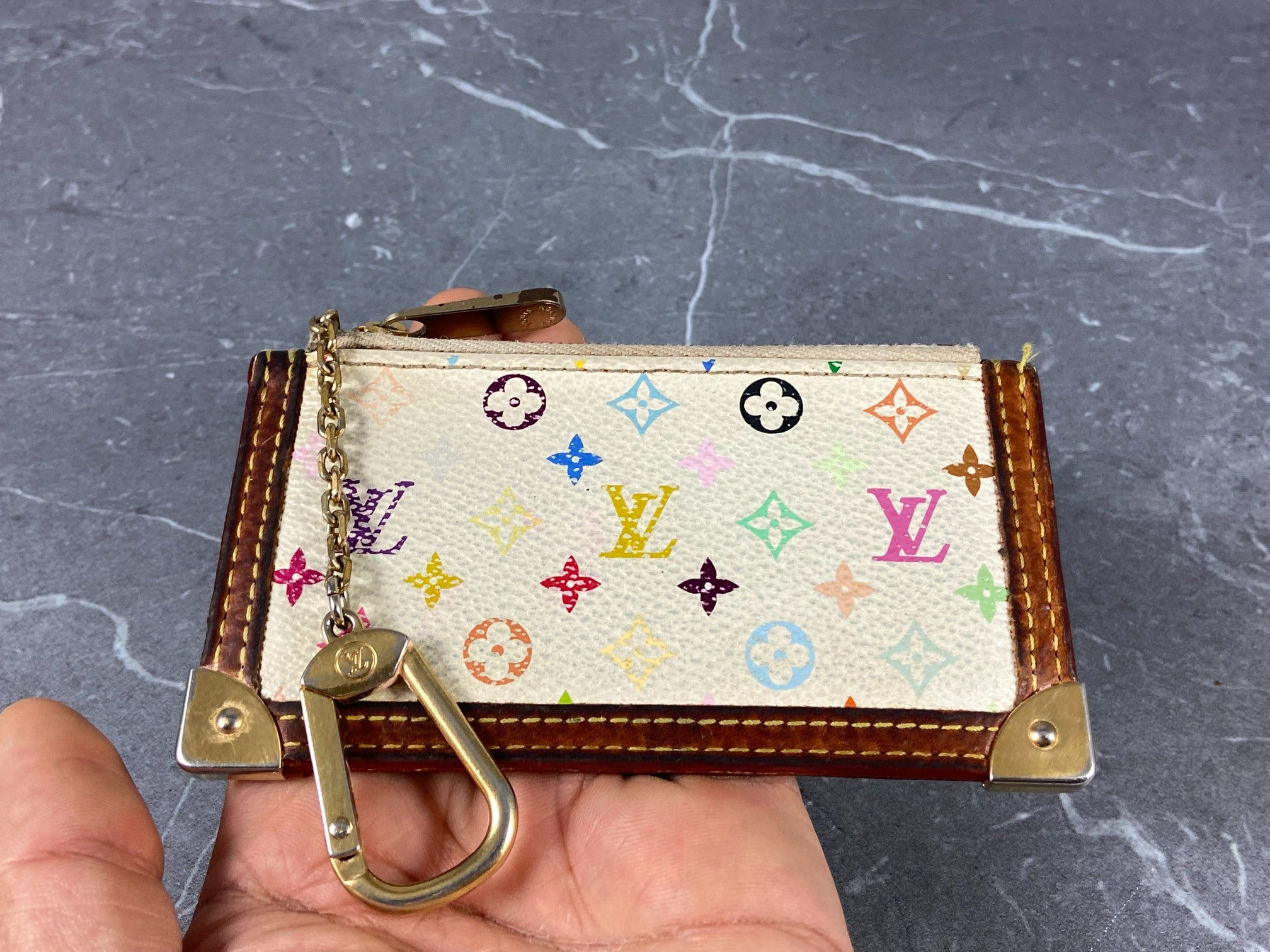 Louis Vuitton Pochette Cles Key Pouch Murakami Multicolor White