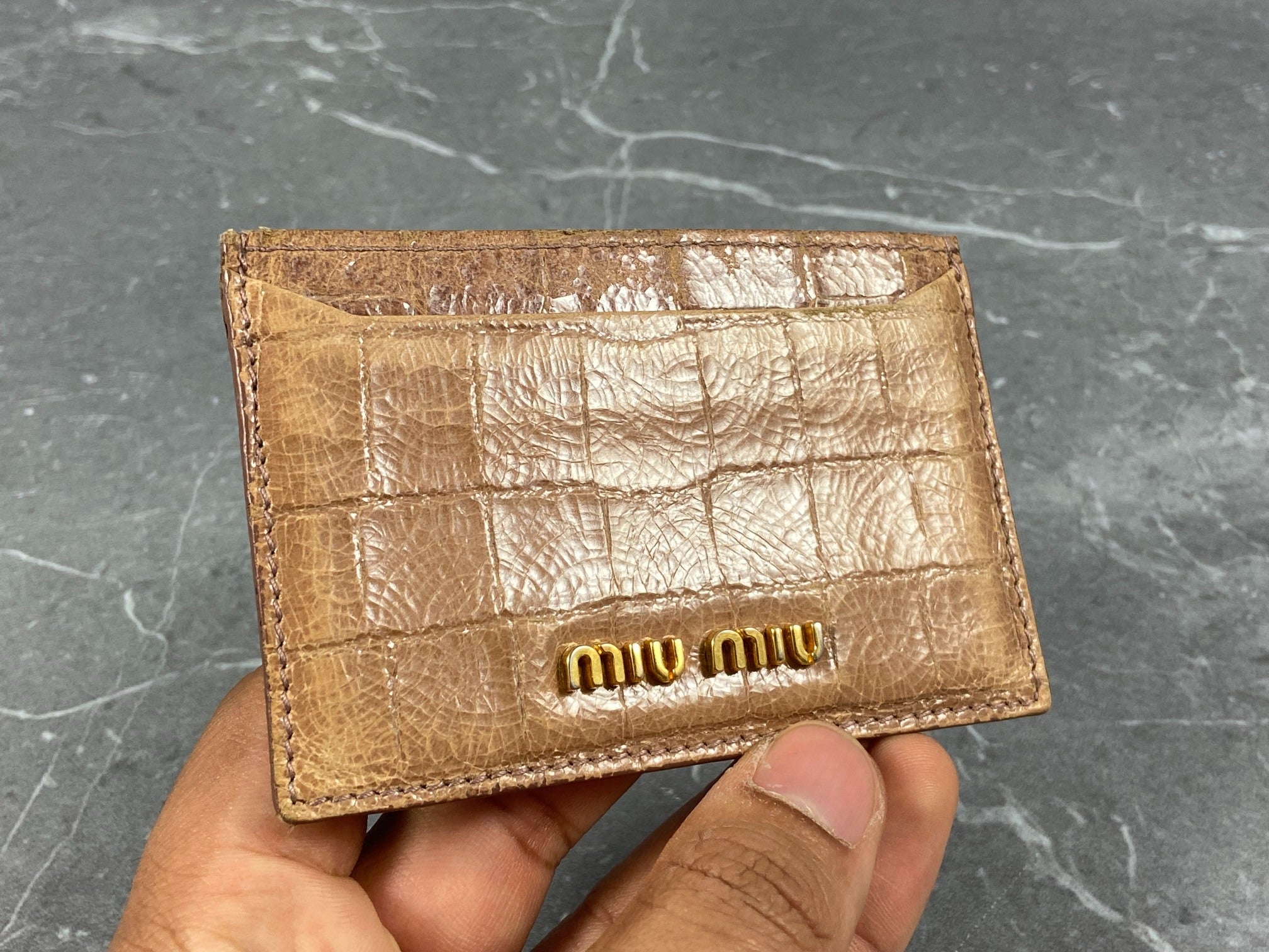 Miu Miu Cardholder Beige Crocodile Pattern