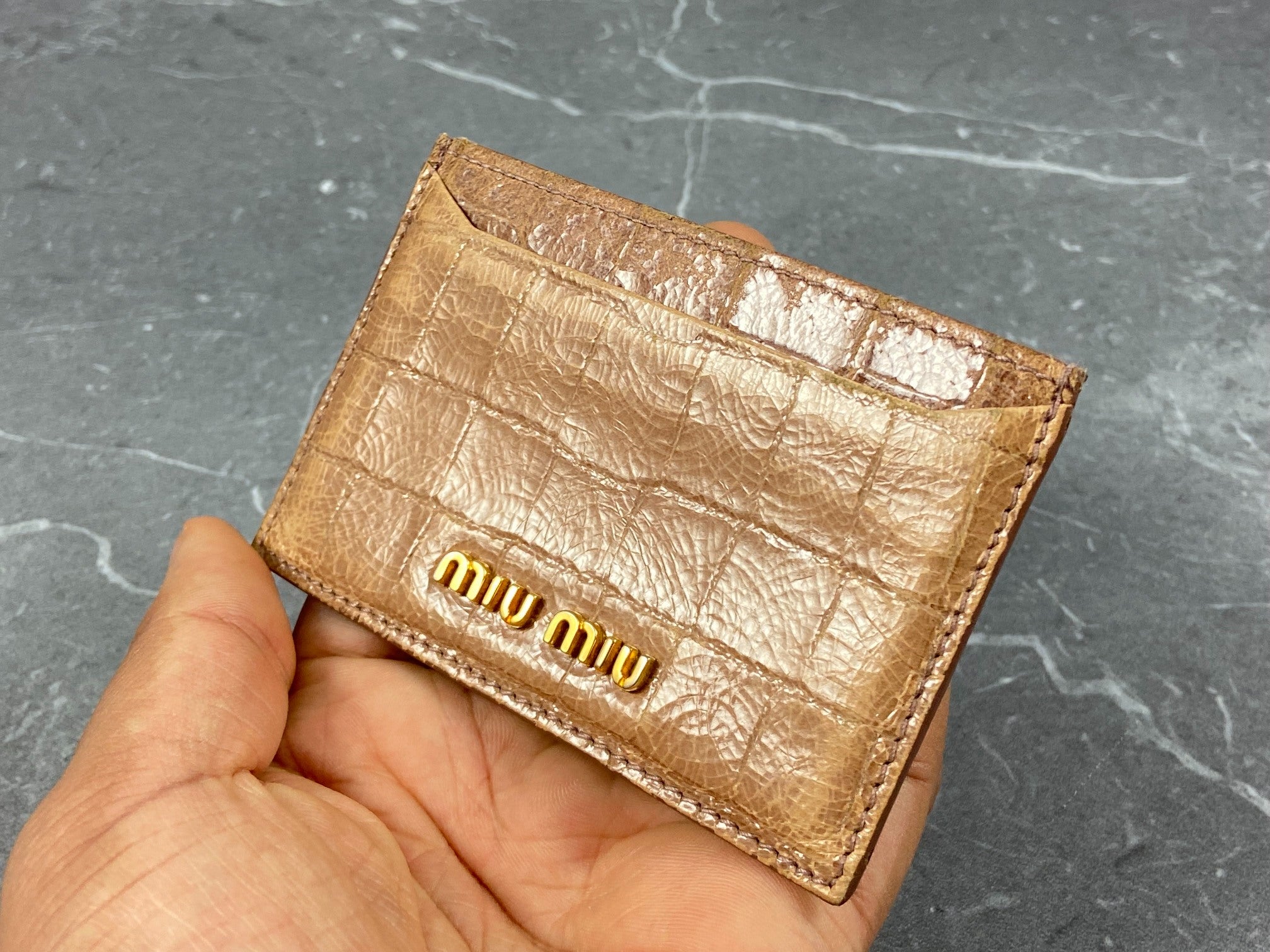Miu Miu Cardholder Beige Crocodile Pattern