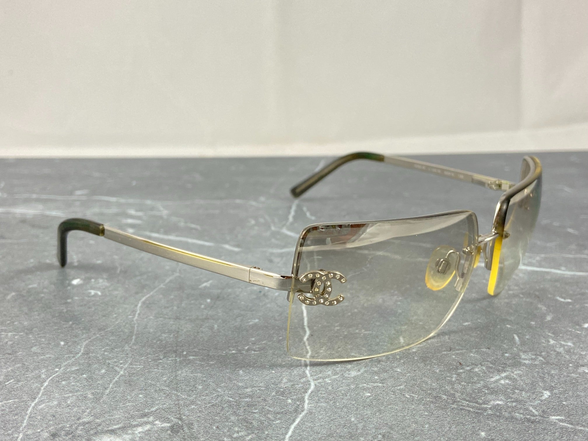 Chanel 4092-B Rimless Crystal CC Shades Silver Tone