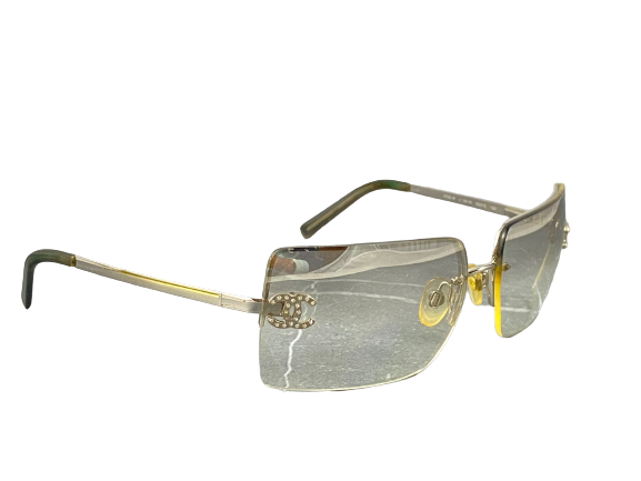 Chanel 4092-B Rimless Crystal CC Shades Silver Tone