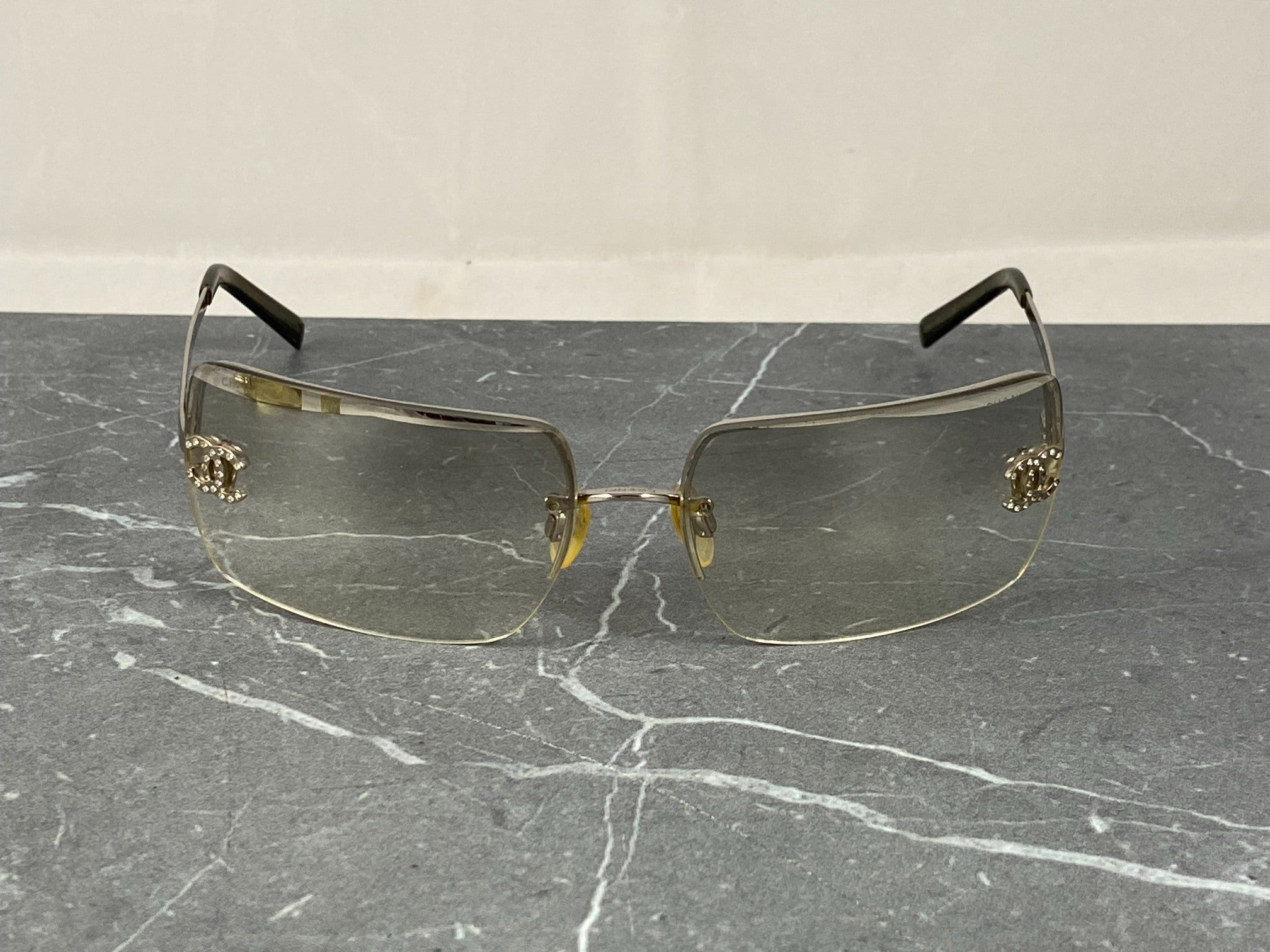 Chanel 4092-B Rimless Crystal CC Shades Silver Tone
