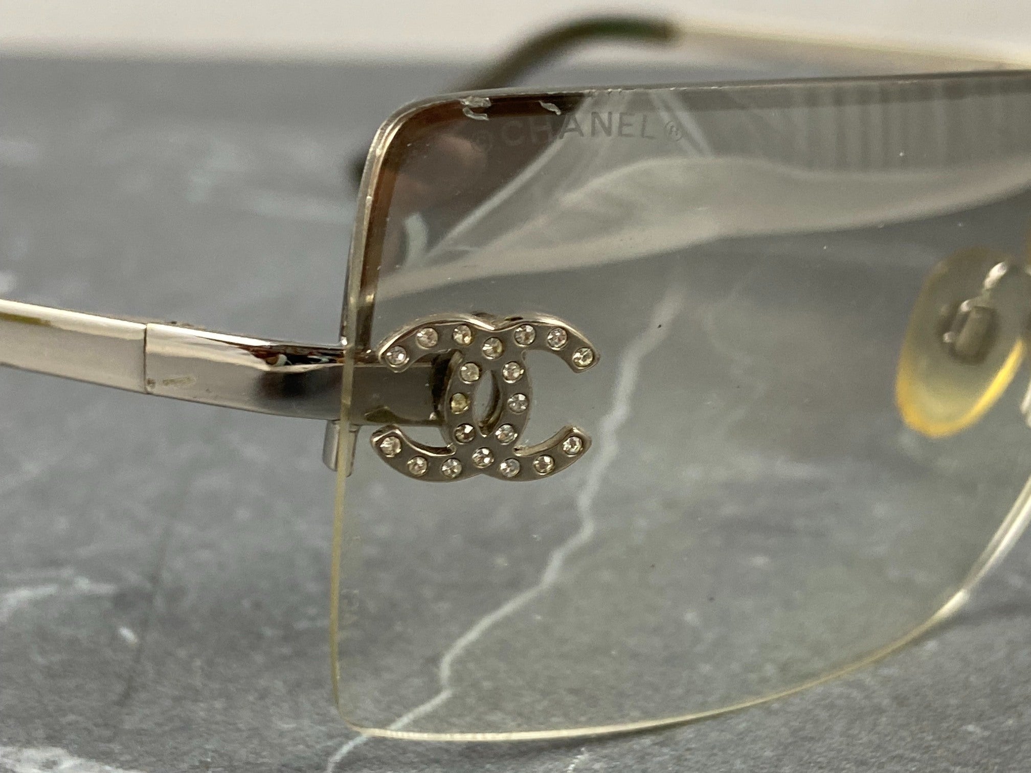Chanel 4092-B Rimless Crystal CC Shades Silver Tone