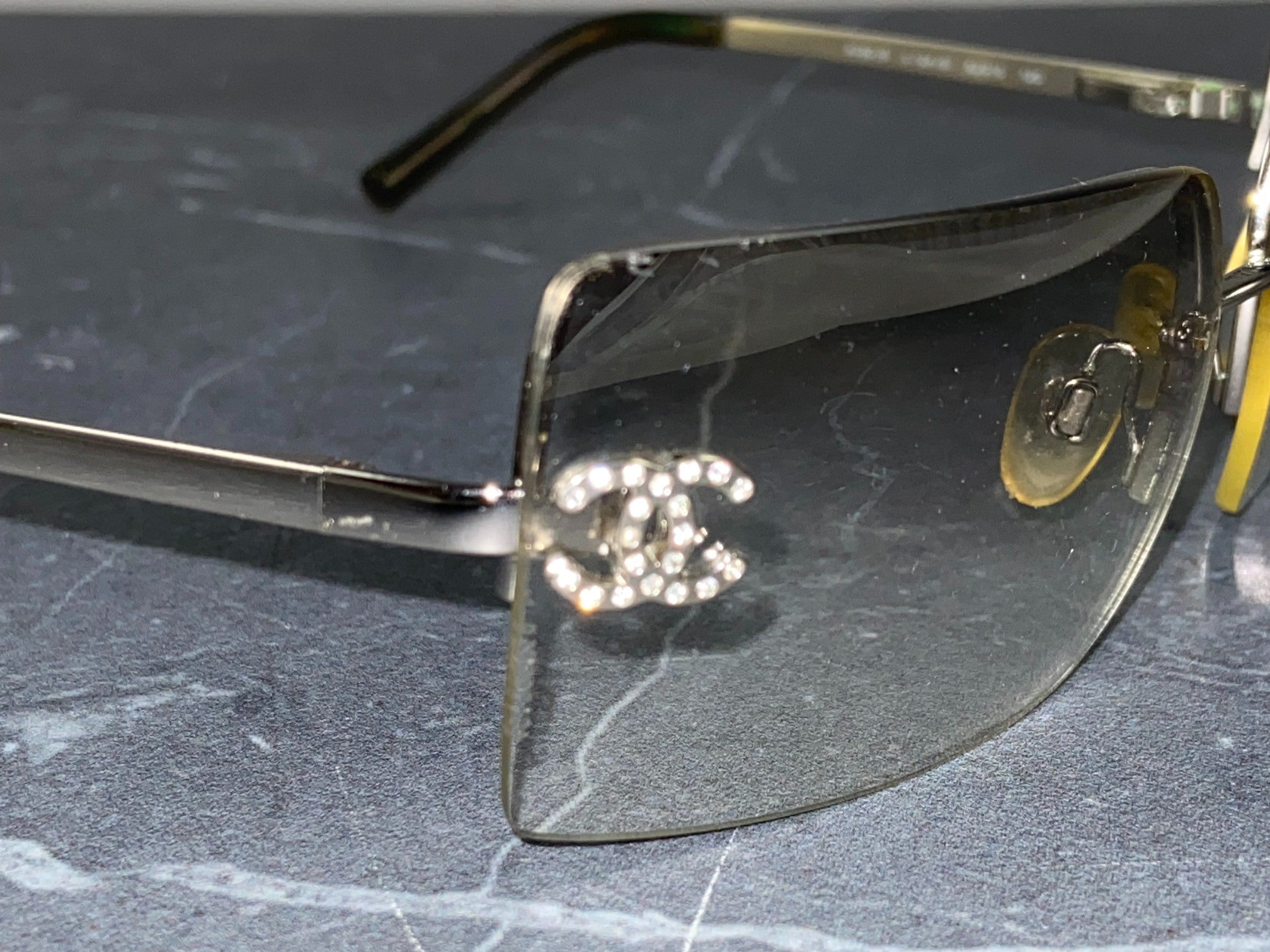 Chanel 4092-B Rimless Crystal CC Shades Silver Tone