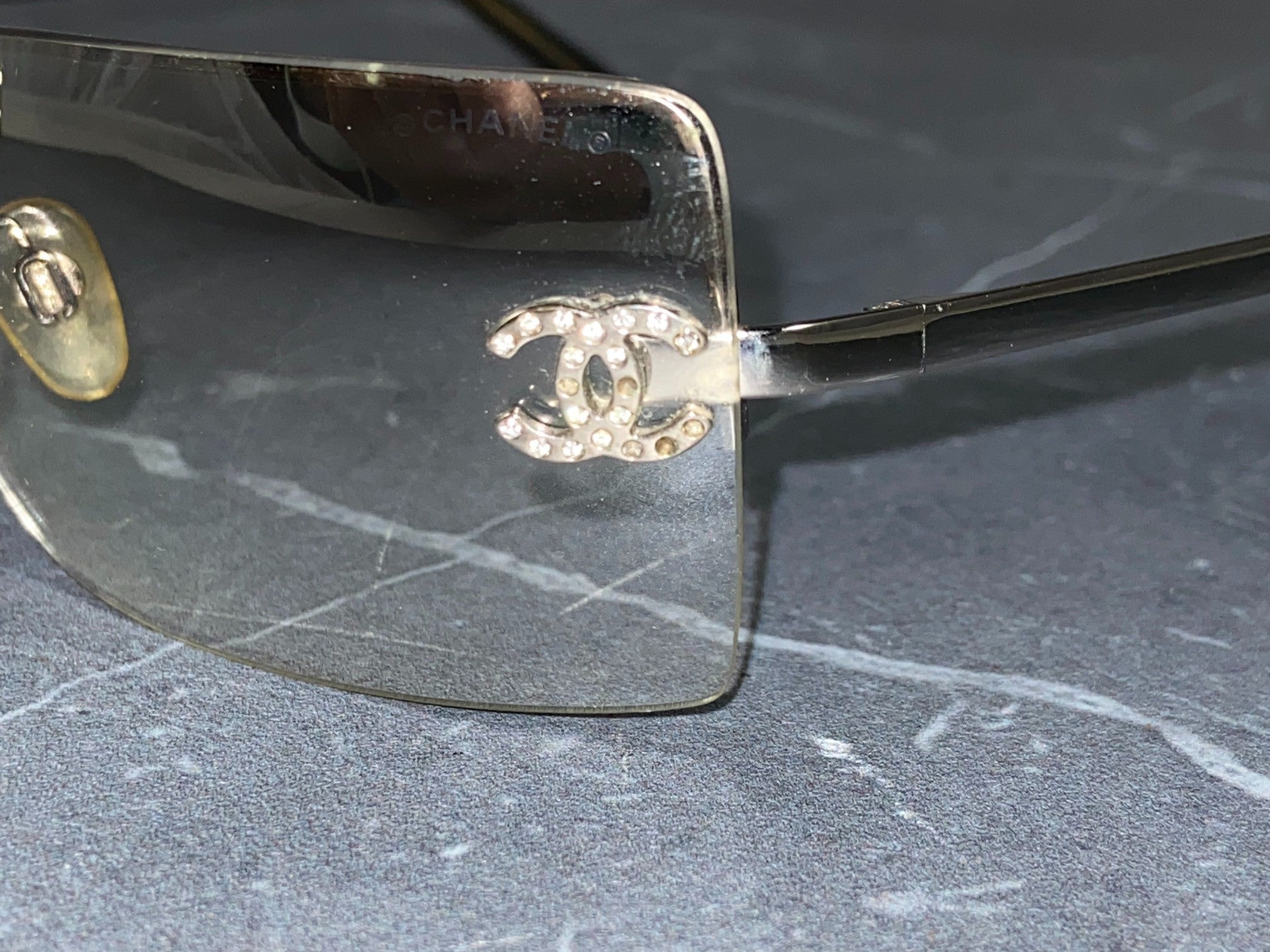 Chanel 4092-B Rimless Crystal CC Shades Silver Tone
