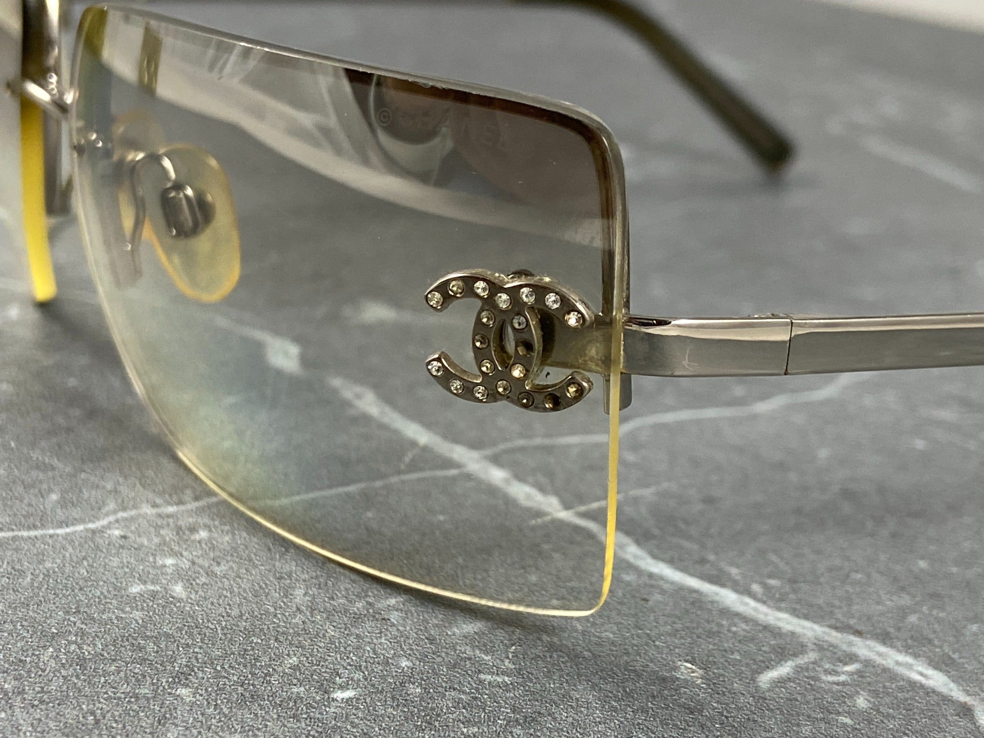 Chanel 4092-B Rimless Crystal CC Shades Silver Tone