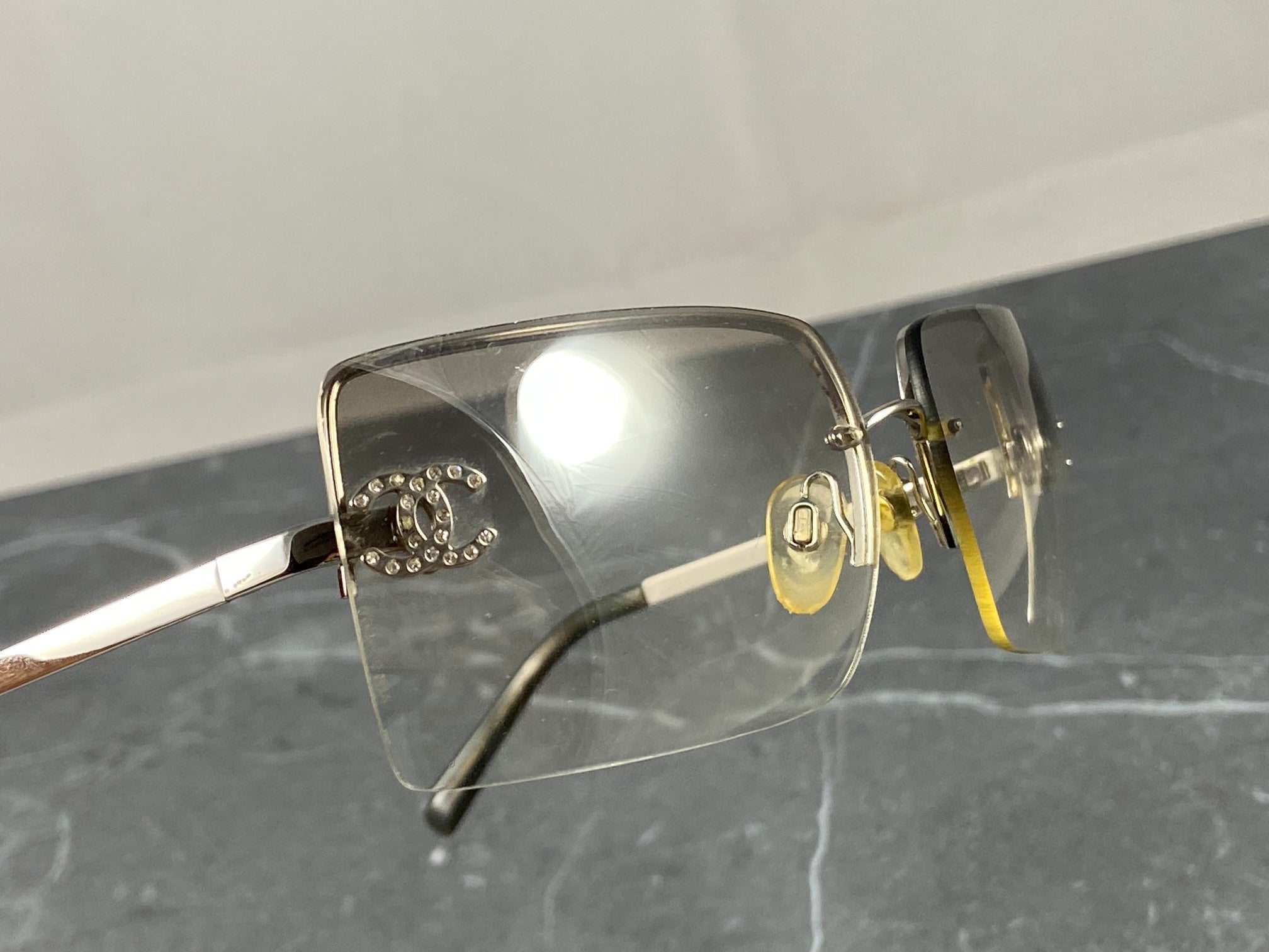 Chanel 4092-B Rimless Crystal CC Shades Silver Tone
