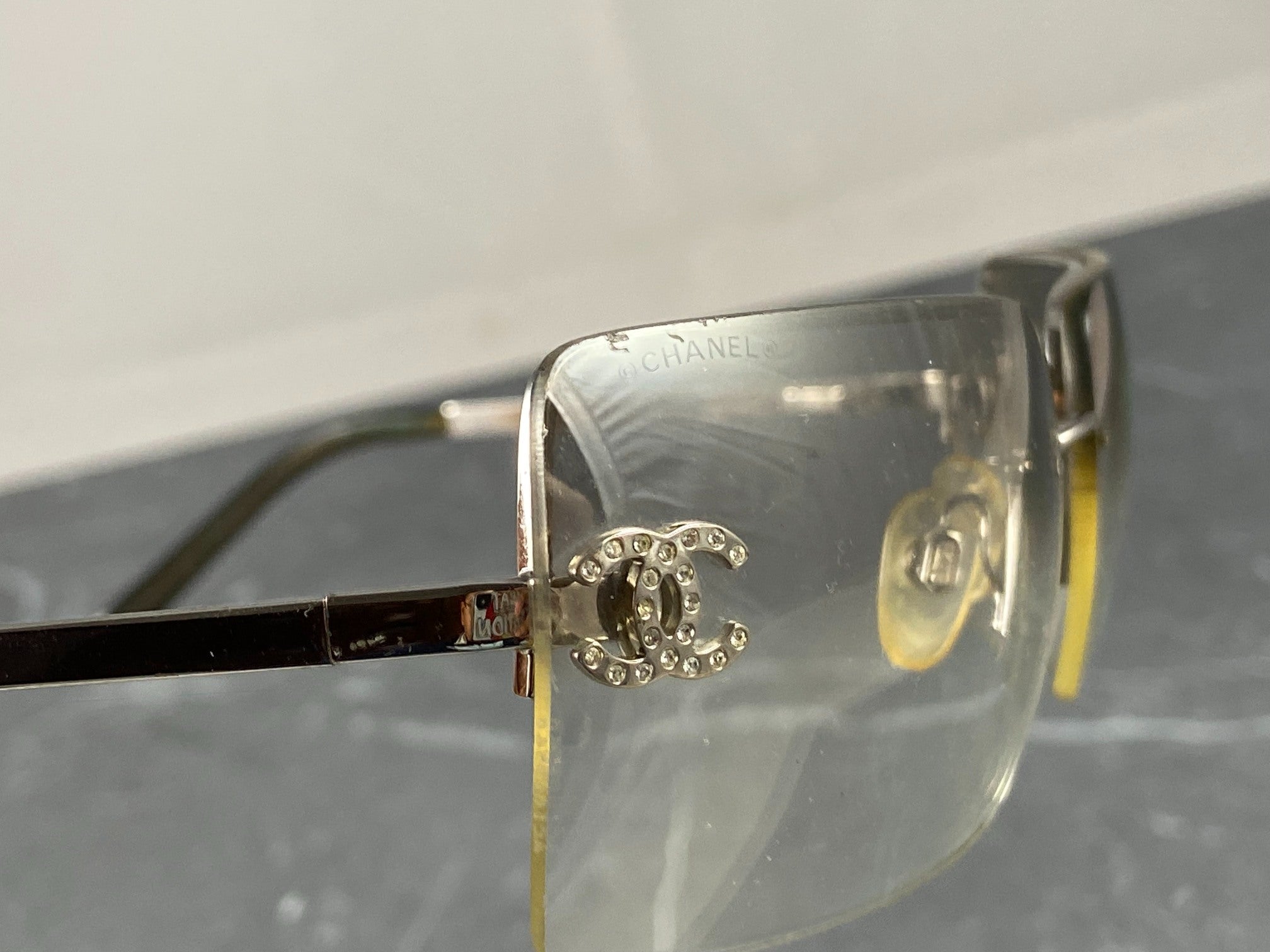 Chanel 4092-B Rimless Crystal CC Shades Silver Tone