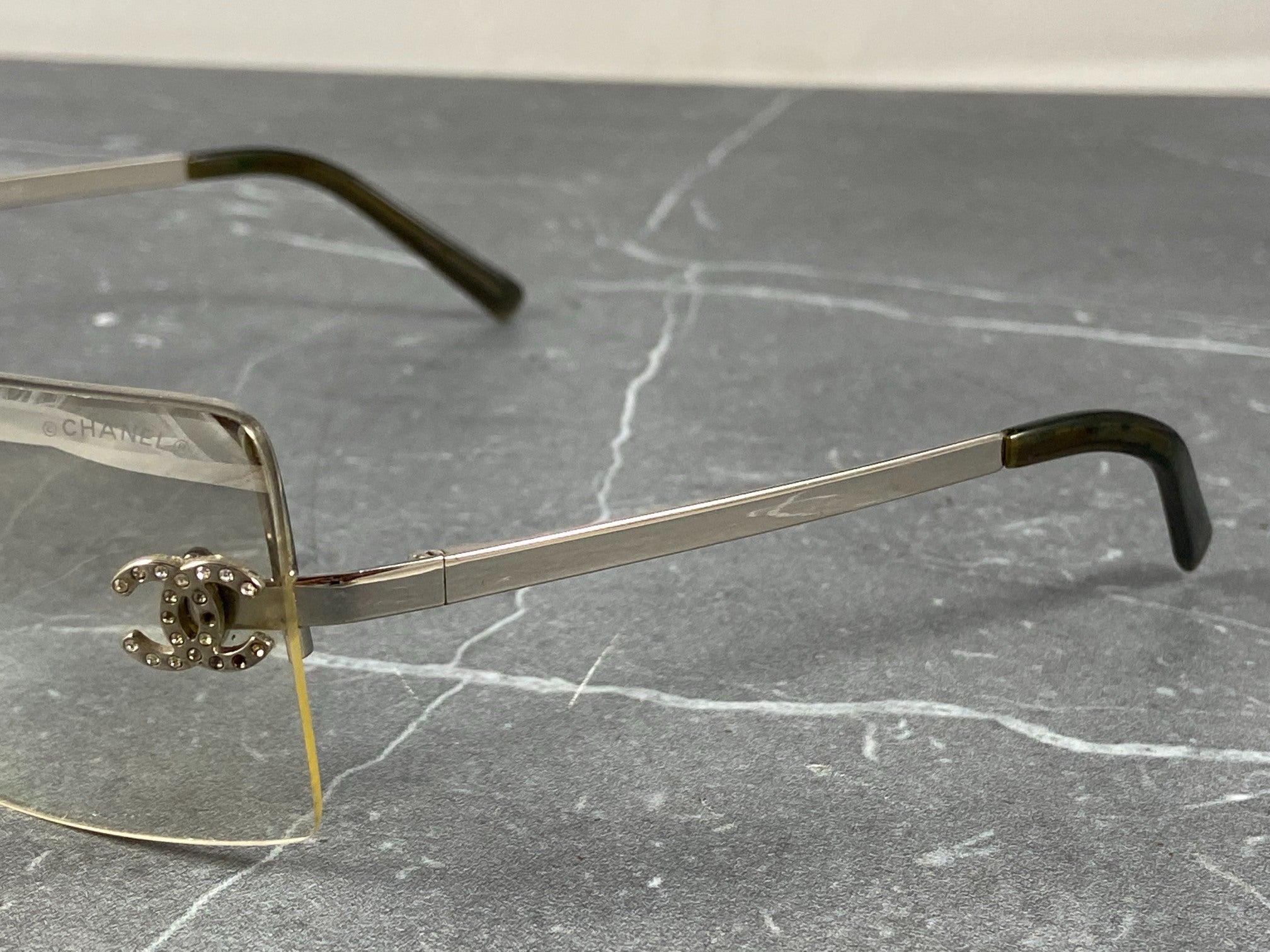 Chanel 4092-B Rimless Crystal CC Shades Silver Tone