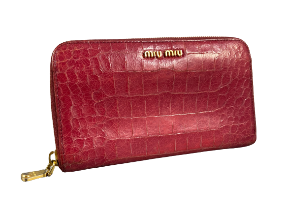 Miu Miu Long Zippy Wallet Pink Crocodile Pattern